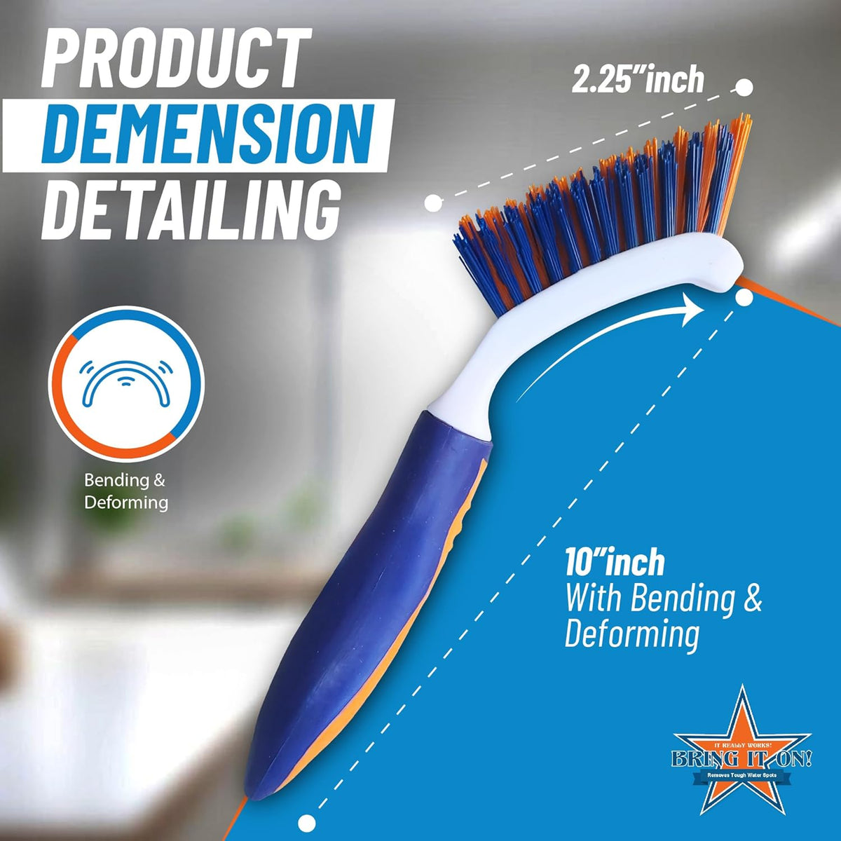 Bring It On Grout Cleaning Brush – Crevice Cleaning Brush with Stiff Nylon Bristles – 8-inch