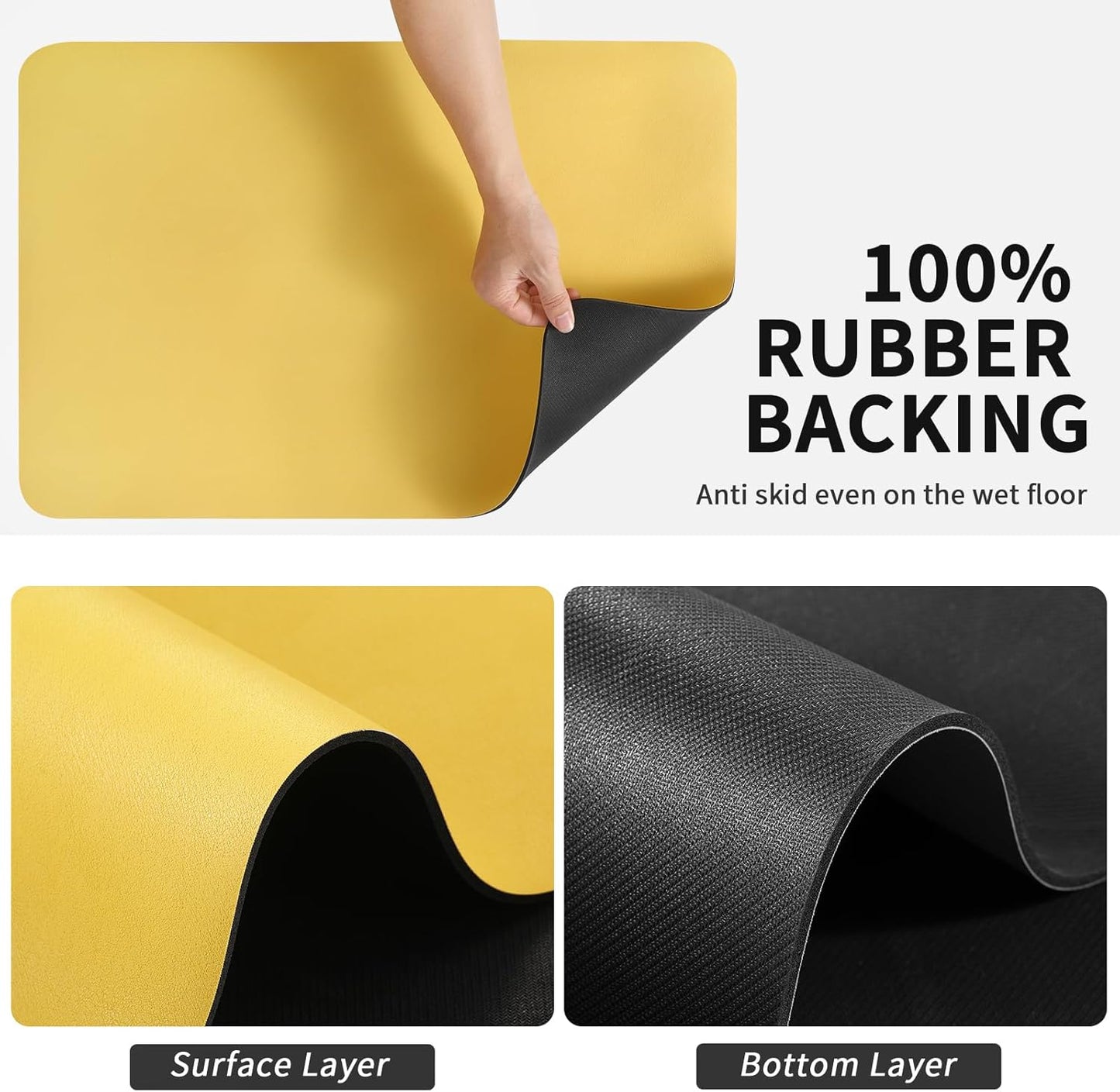 Dish Drying Mat for Kitchen Counter, Heat Resistant Drainer Mats with Non-slip Rubber Backed, Hide