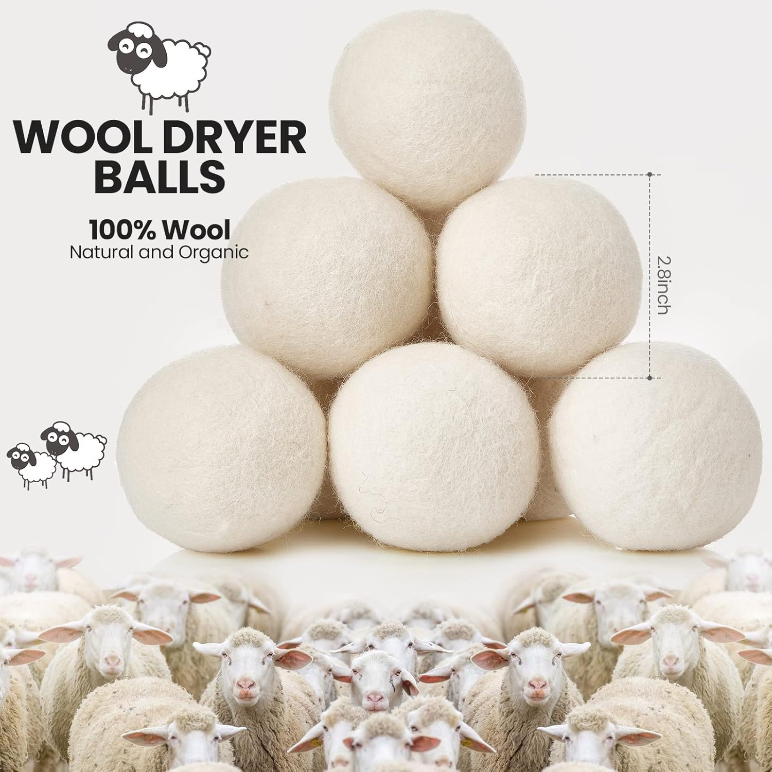 Roowest 24 Pcs Wool Dryer Balls Set Reusable Laundry Wool Balls with Muslin Bags Fabric Softener