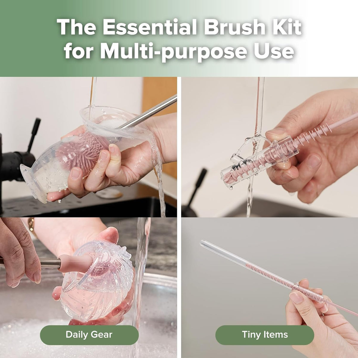 Haakaa Silicone Cleaning Brush Kit - Baby Bottle Brush Cleaner for Breast Pump,Nipple,Breast Milk