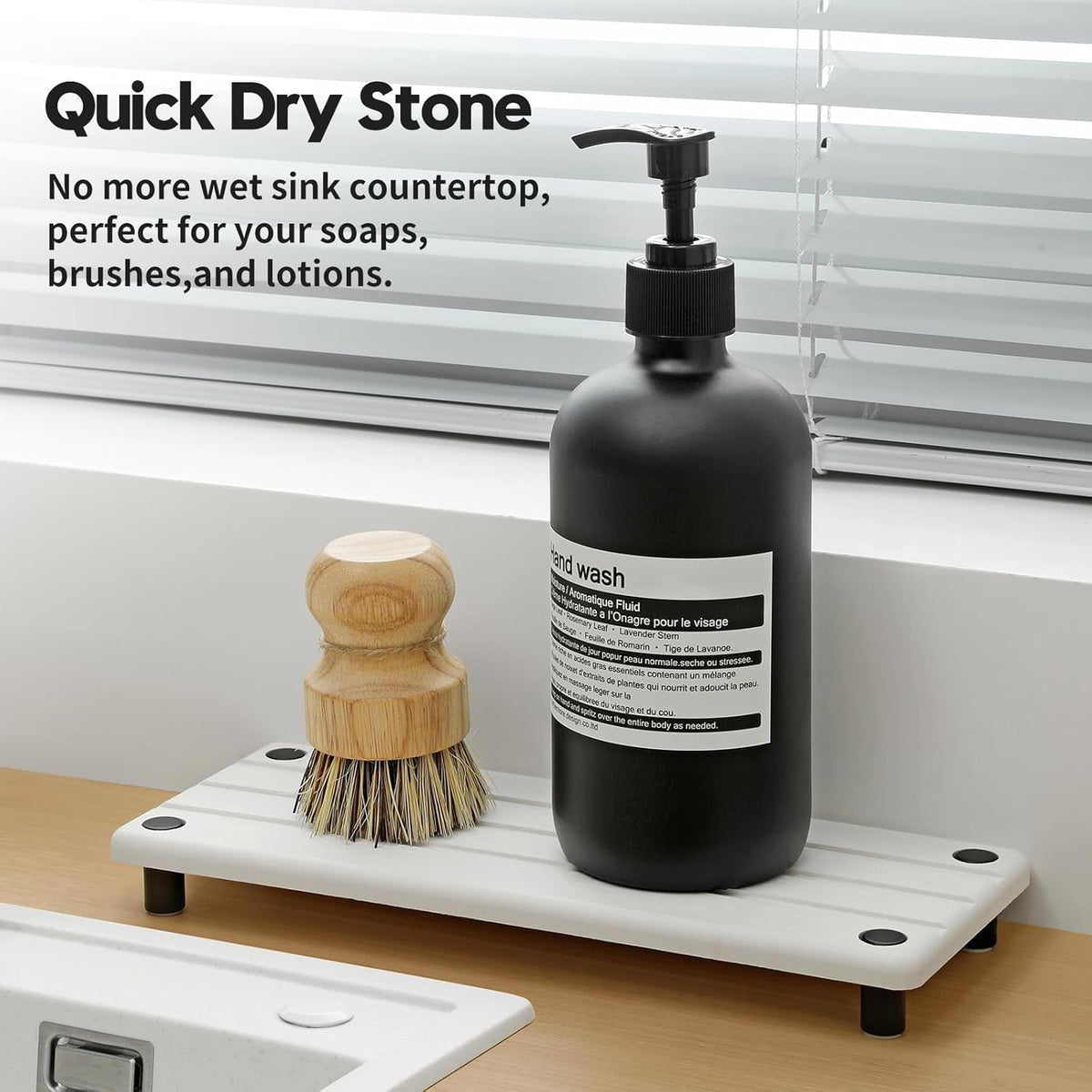 Instant Dry Sink Caddy Kitchen Sink Organizer, Quick Drying Diatomaceous Earth Stone Sink Tray