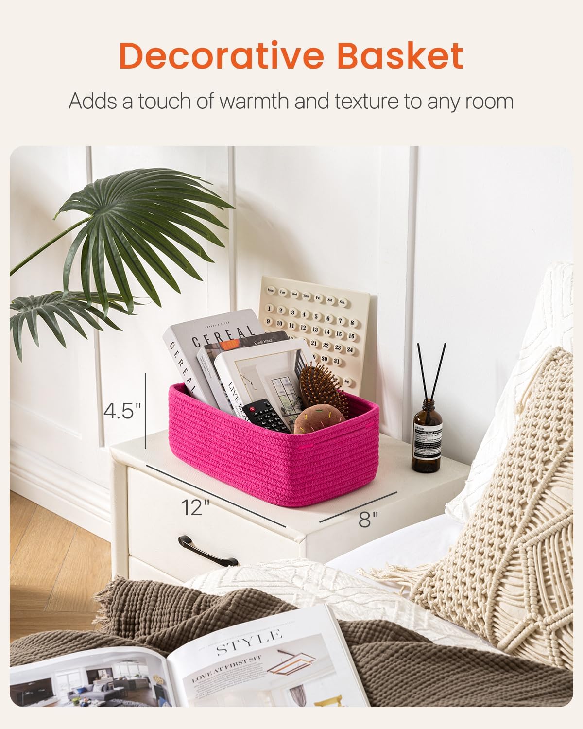 Small Woven Basket, 12 x 8 x 4.5 Inches, Storage Basket for Organizing, Cute Small Rope Shelf