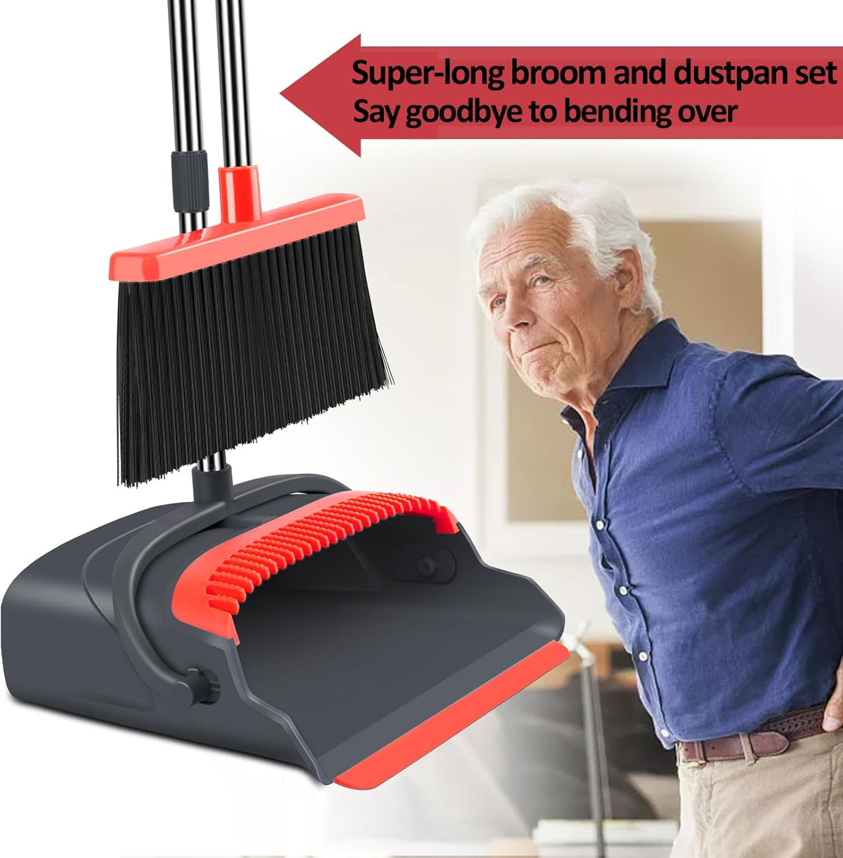 kelamayi Upgrade Broom and Dustpan Set, Broom with Dustpan Combo Set, Large Size and with Long