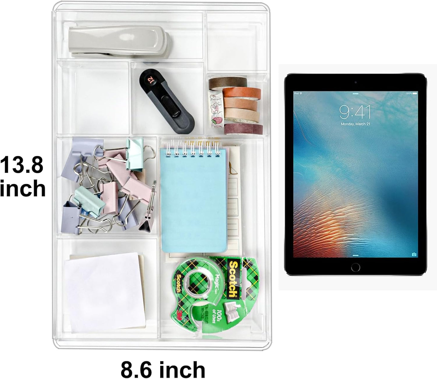 8-Section Clear Drawer Organizer, Large Acrylic Drawer Divider Tray for Desk,Bathroom,Office