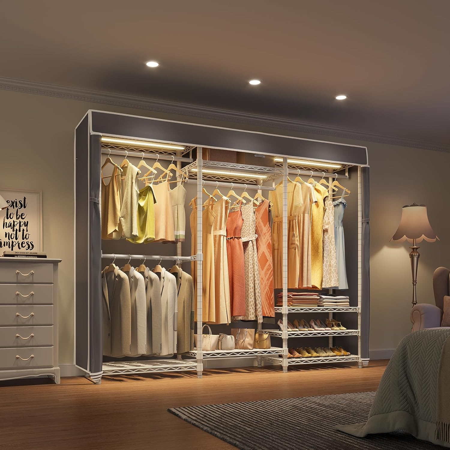 VIPEK V5LC Garment Rack Heavy Duty Covered Clothes Rack with Dimmable LED Lights, 3000K Warm White