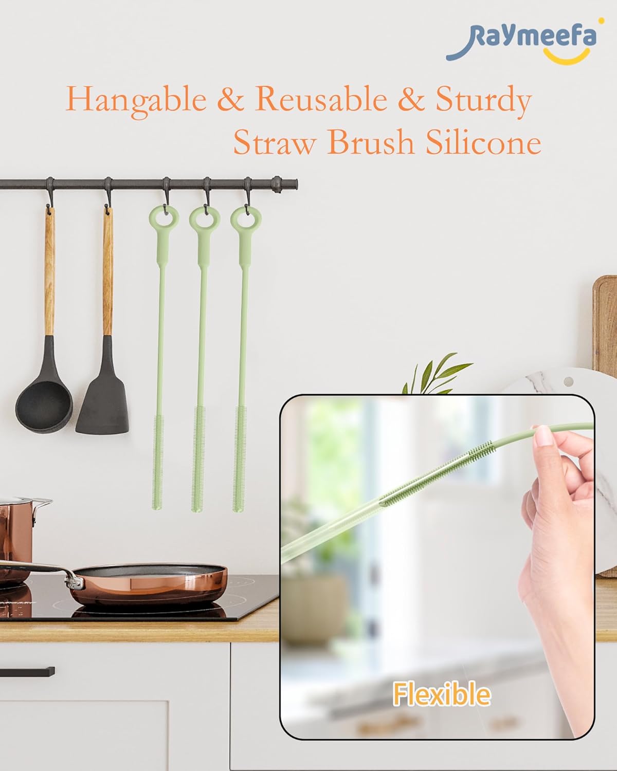 Extra Long Straw Cleaner Brush,Reusable and Soft Silicone Straw Cleaning Brush to Clean