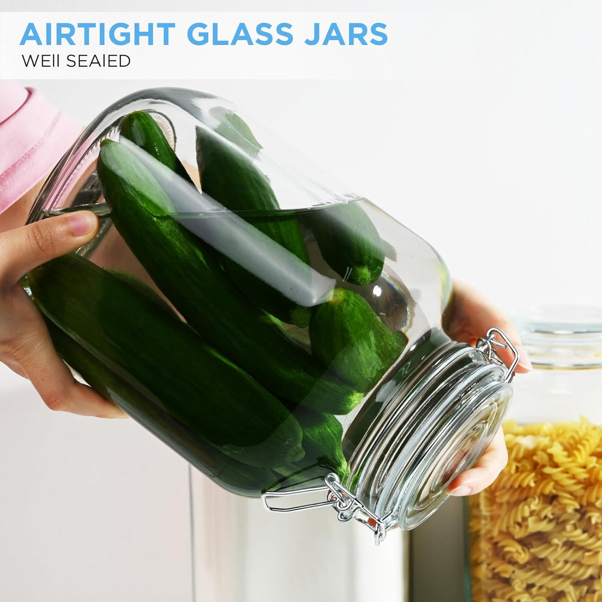 Ollieroo 106oz Square Glass Jars with Airtight Lid, Large Mason Jars, Wide Mouth Storage Containers