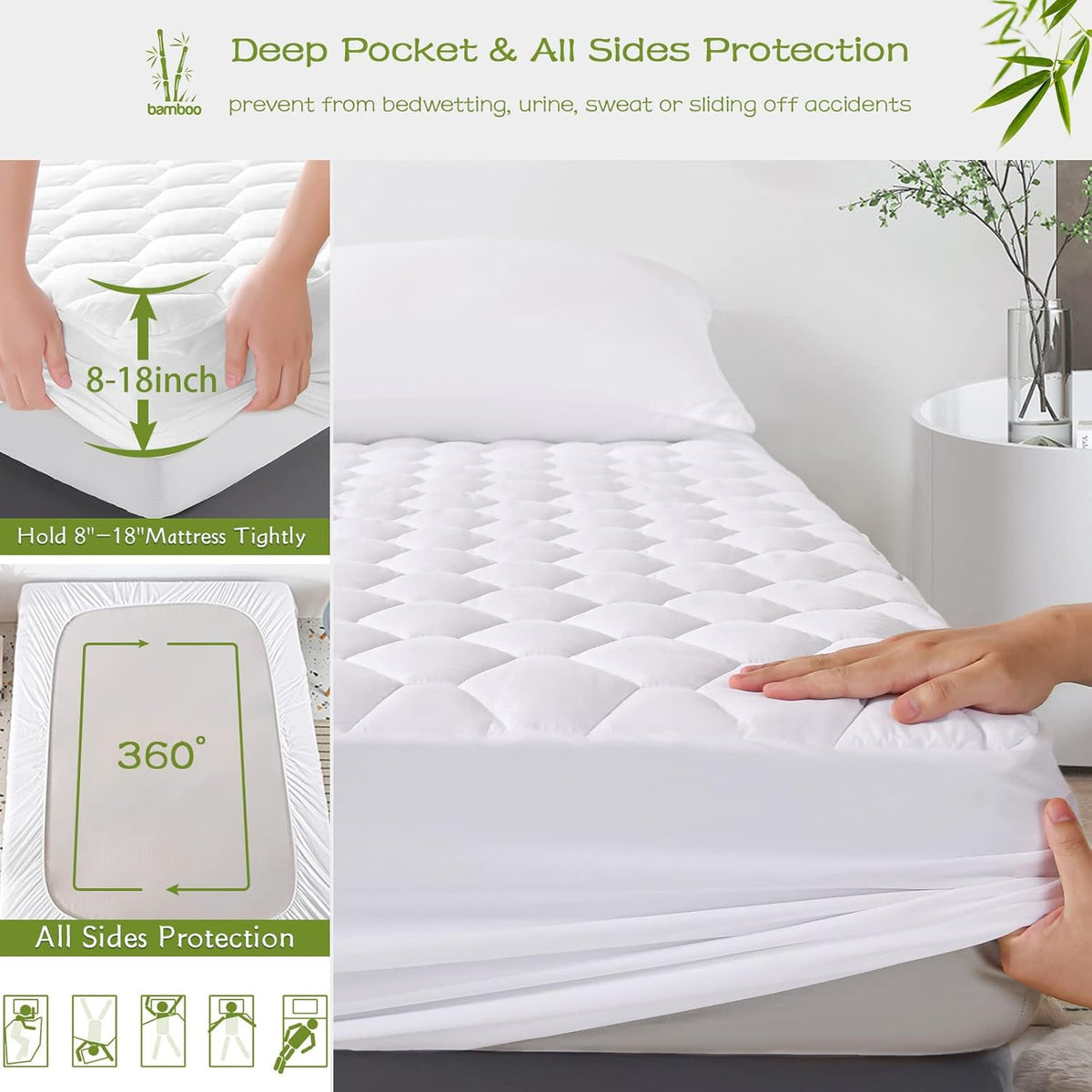 GRT Twin Mattress Protector Waterproof, Rayon from Bamboo, Cooling Quilted Fitted Mattress Pad