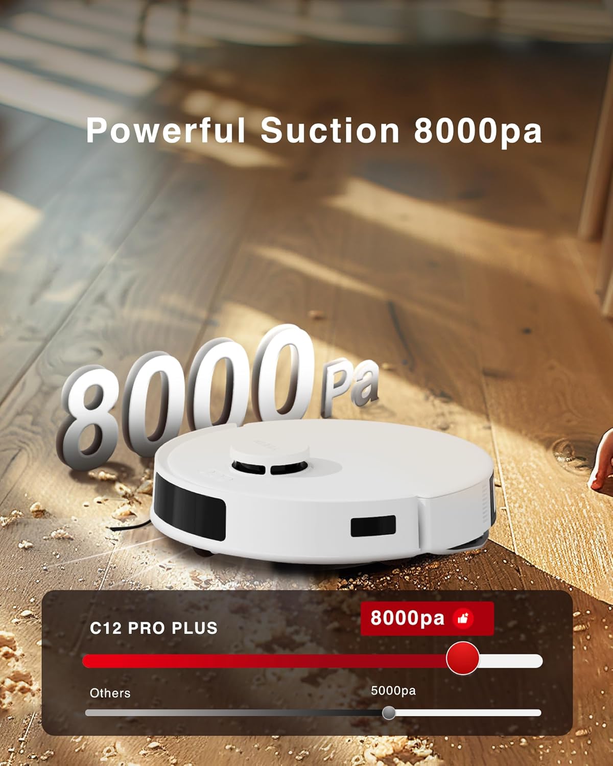 Yeedi C12 Plus Robot Vacuum and Mop, 8000Pa Strong Suction, 7-Week Dust Storage, Bagless Dust Bin