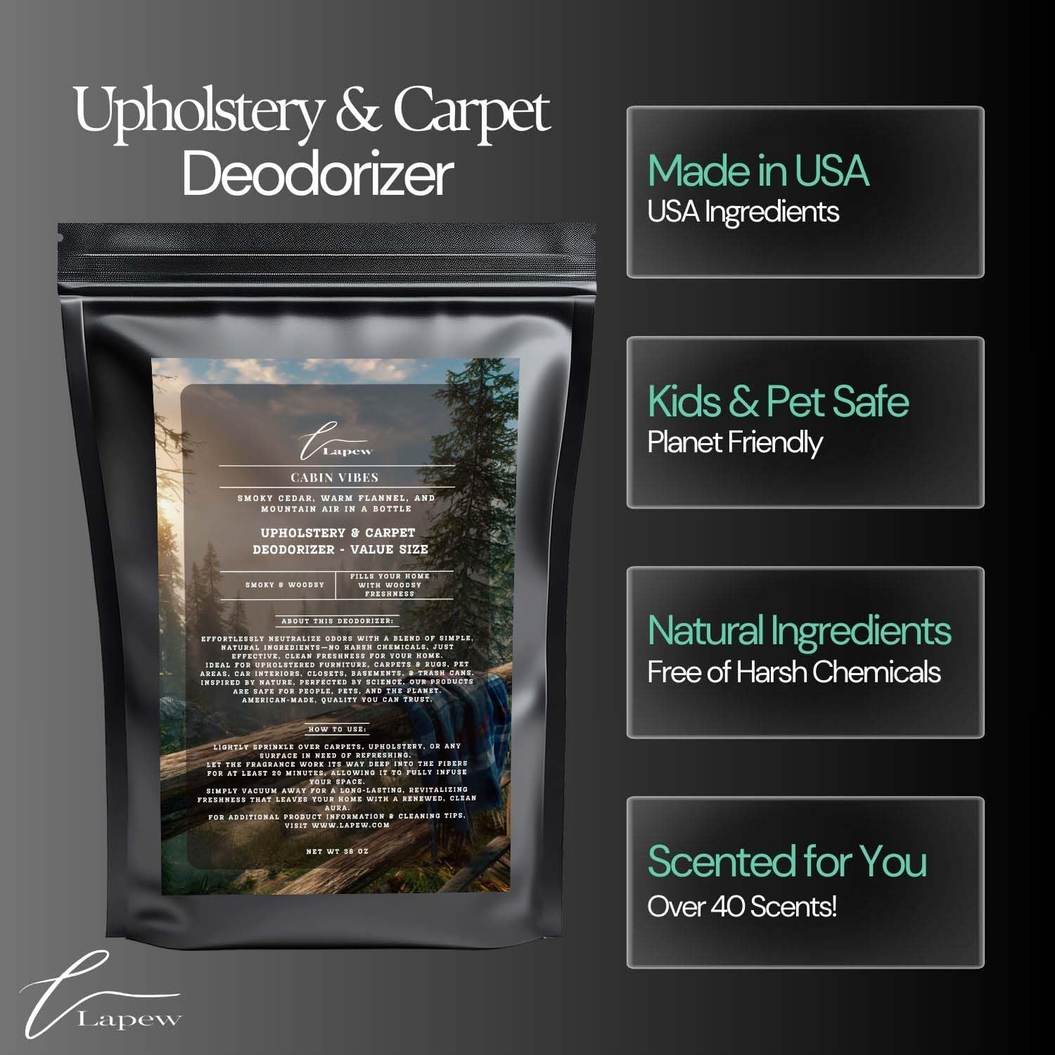 Cabin Vibes Carpet Freshener Powder Refill 36 oz | Powerful Odor Eliminator for Home | Upholstery