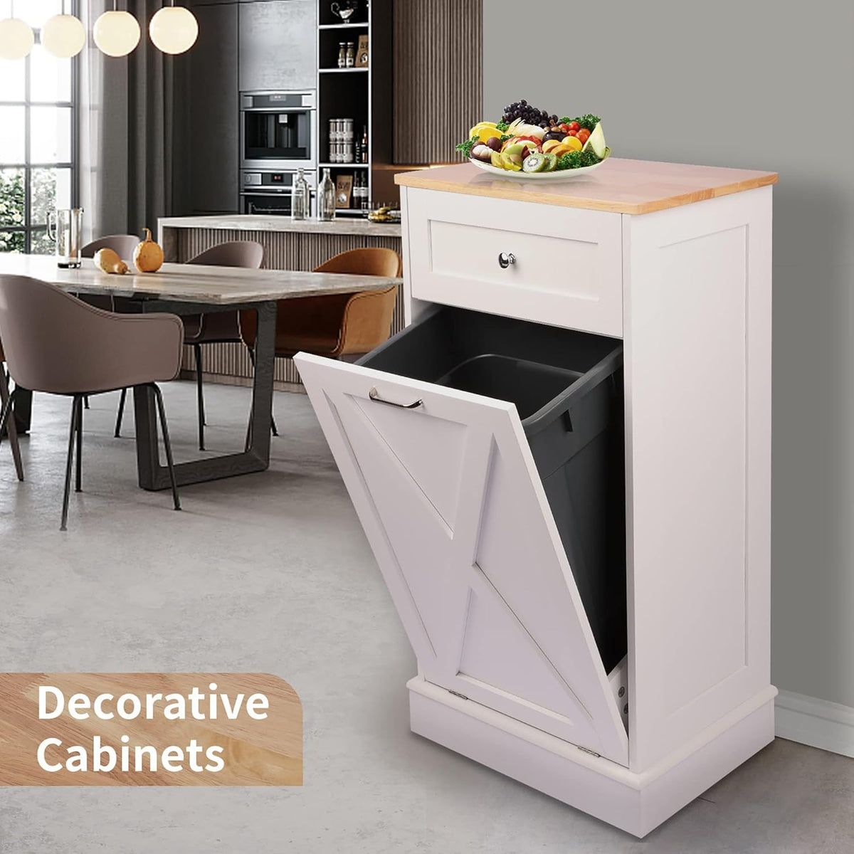 Betterhood Tilt Out Trash Cabinet 10 Gallon Wooden Free Standing Laundry Sorter Cabinet,Recycling