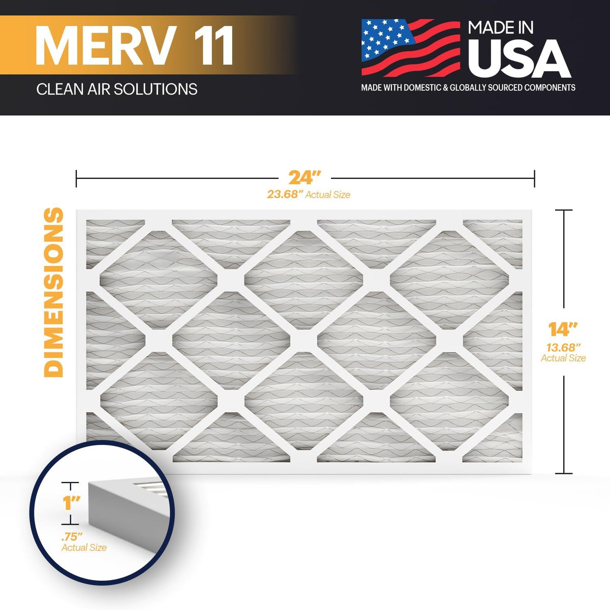 BNX TruFilter 14x24x1 Air Filter MERV 11 (12-Pack) - MADE IN USA - Allergen Defense Electrostatic