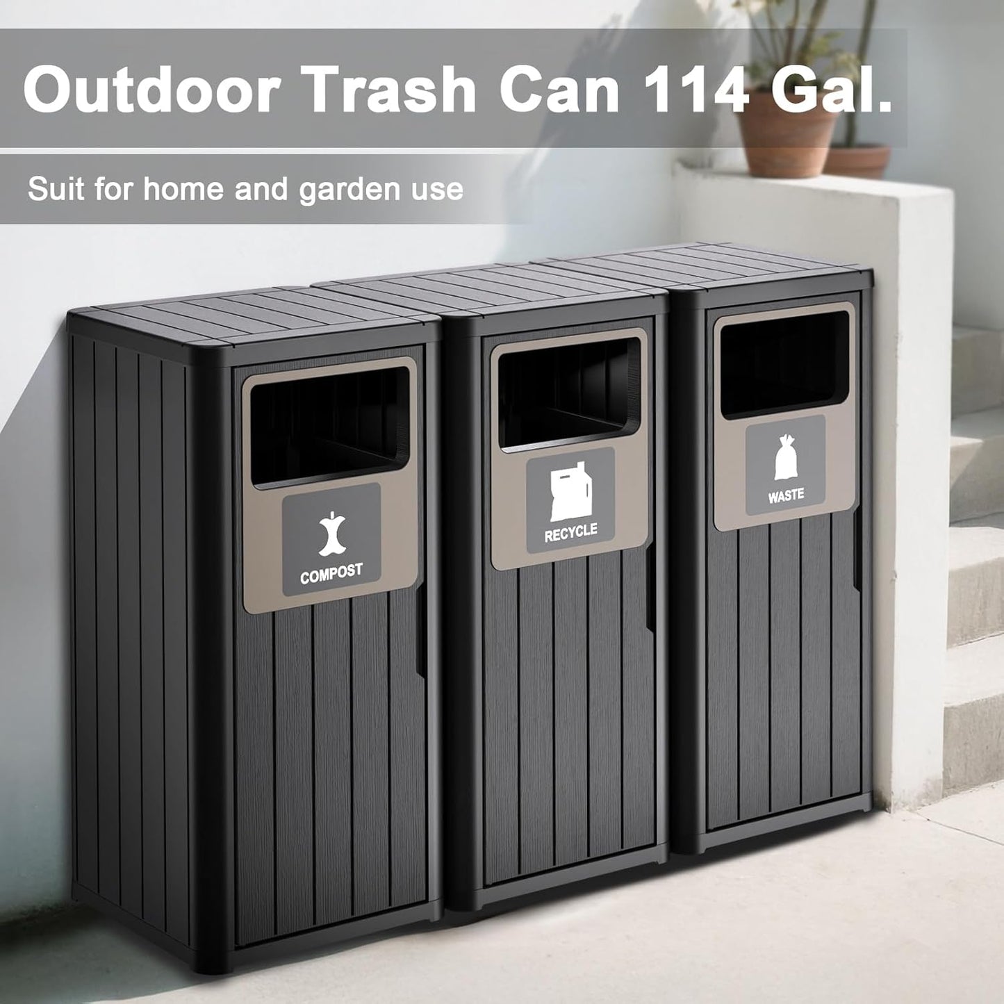 ROJIK 35" Tall Outdoor Trash Can,Weatherproof Resin Garbage Indoor Durable Lightweight,Suitable for