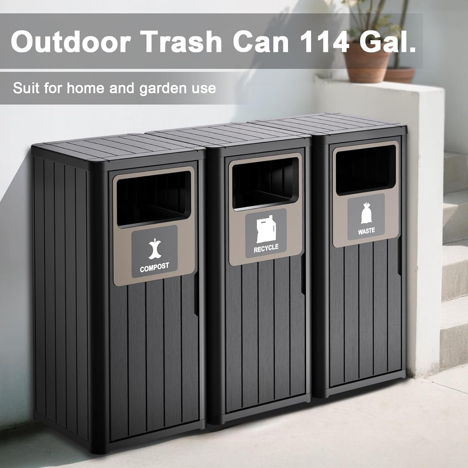 ROJIK 35" Tall Outdoor Trash Can,Weatherproof Resin Garbage Indoor Durable Lightweight,Suitable for