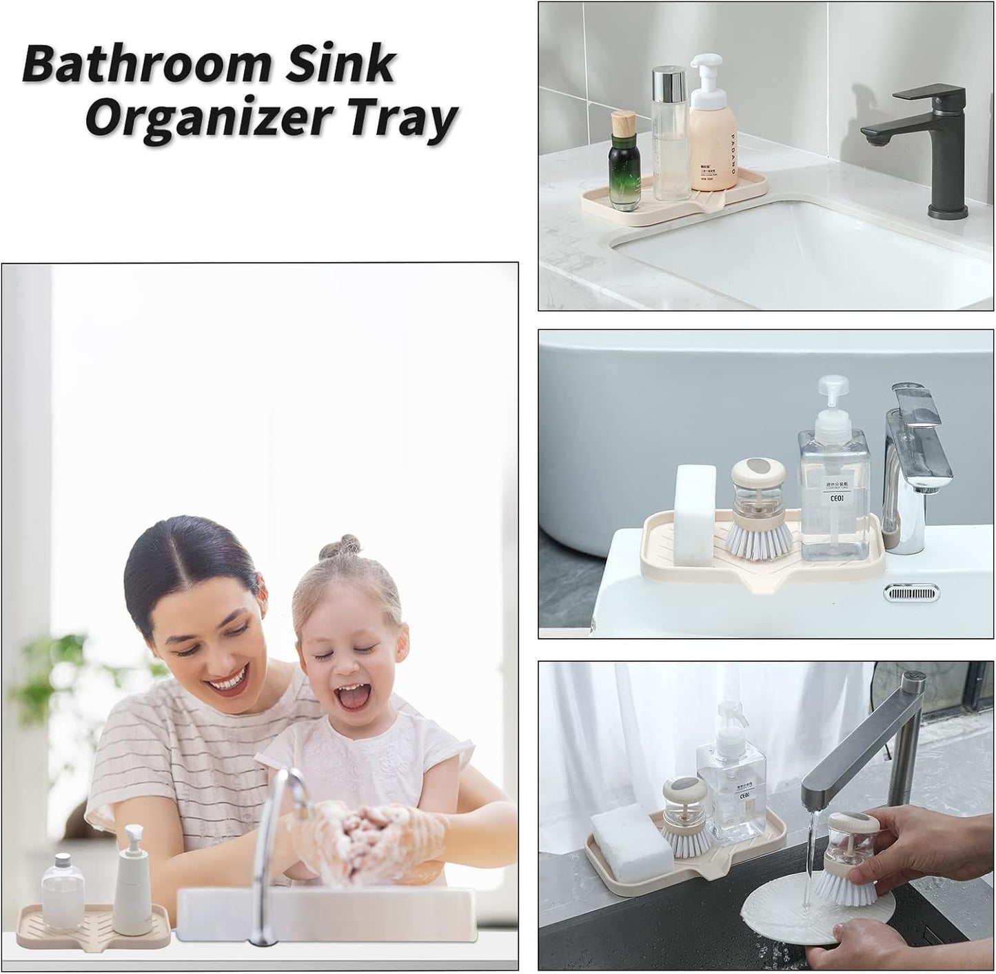 Silicone Bathroom Soap Dishes with Drain Spout-Bathroom and Kitchen Sink Organizer,Sponge