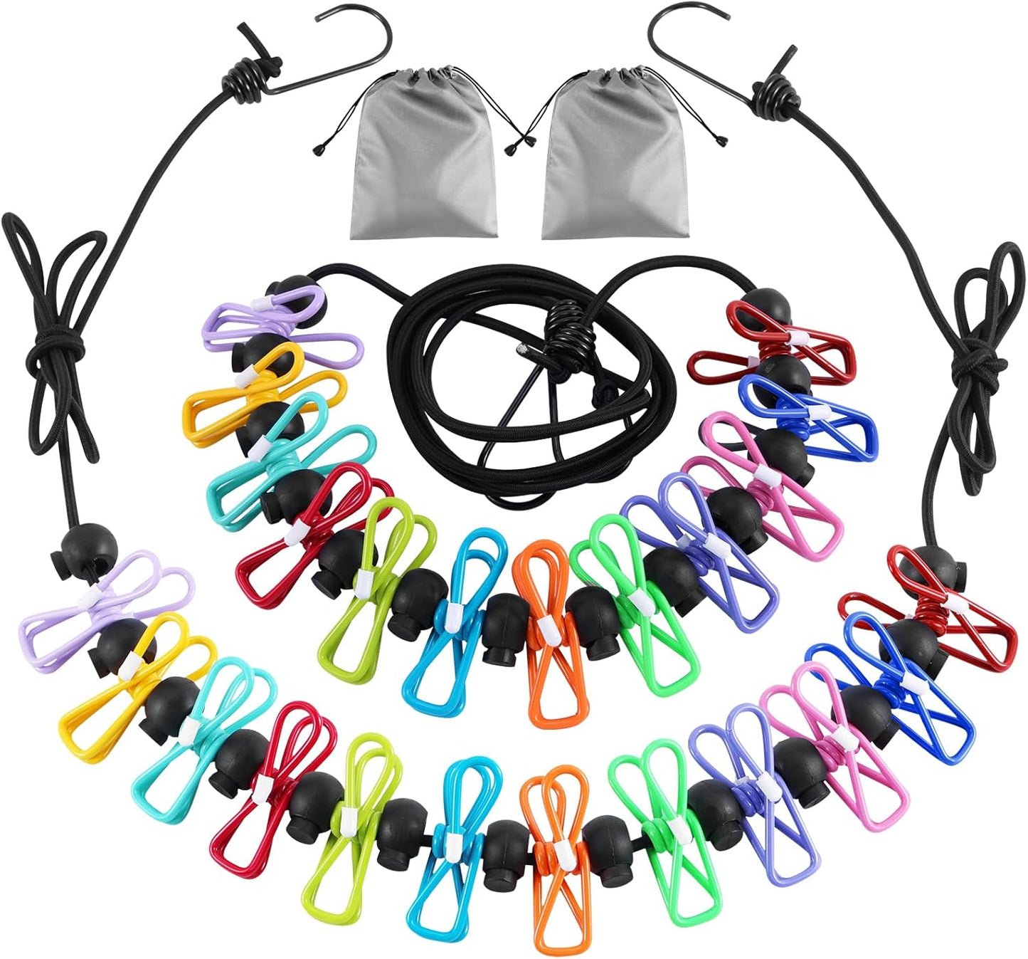 2 Pack Camping Clothesline Portable 12 Clothespins, Camping Accessories Travel Clothesline for