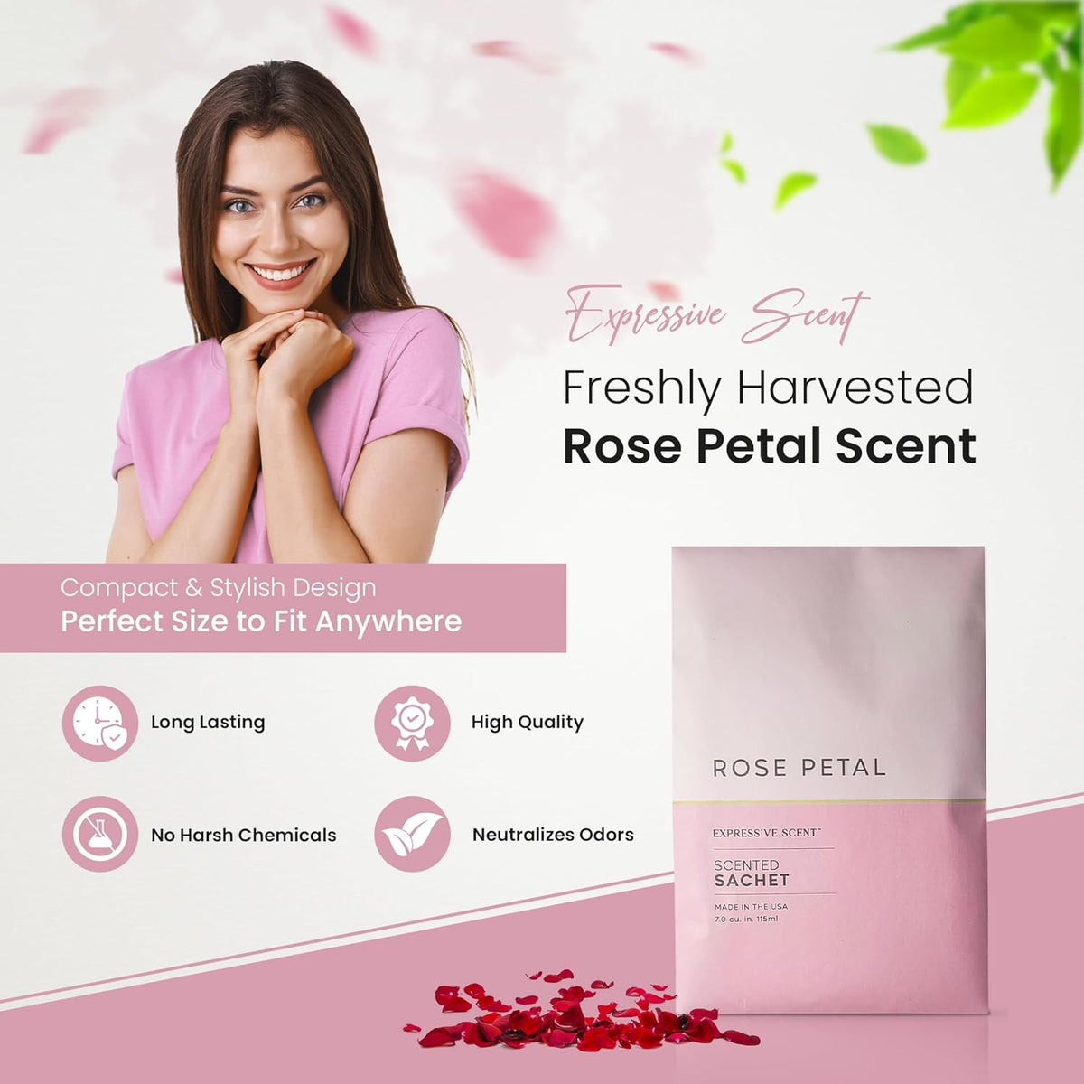 Expressive Scented Fresh Scent Pouches – Perfect Rose Petal Air Freshener – Home Fragrance & Closet