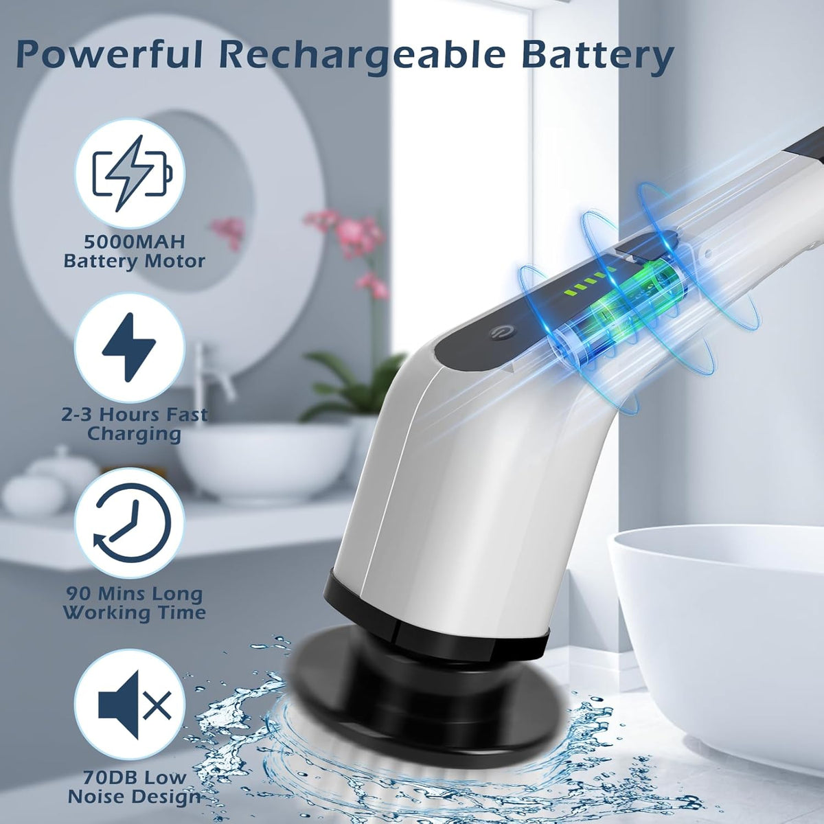 Electric Spin Scrubber, Cordless Cleaning Brush Scrubber for Home, 8 Replaceable Brush Heads-90Mins