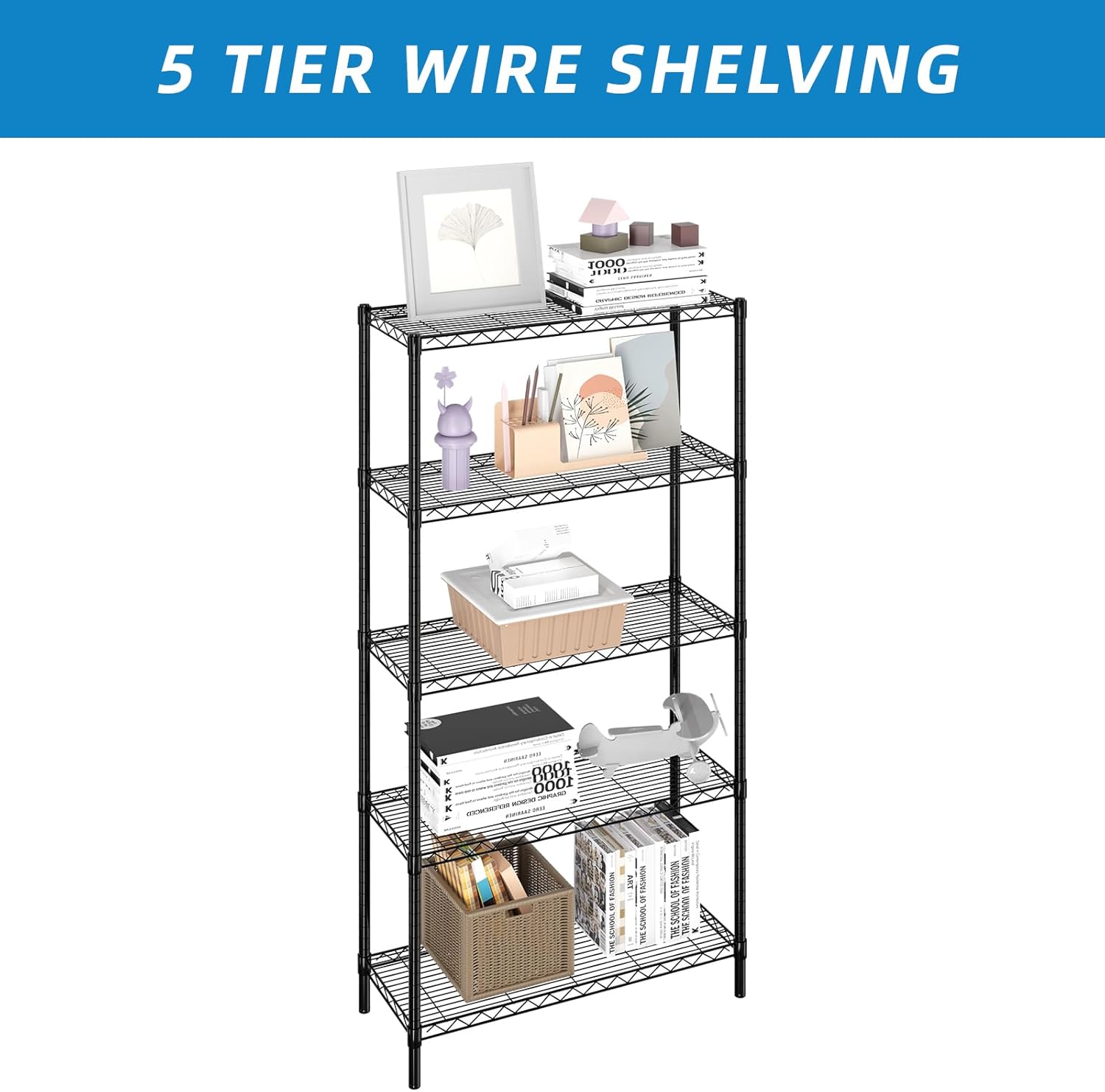 5-Shelf Adjustable Metal Shelf Wire Shelving Unit Storage Rack Display Shelf for