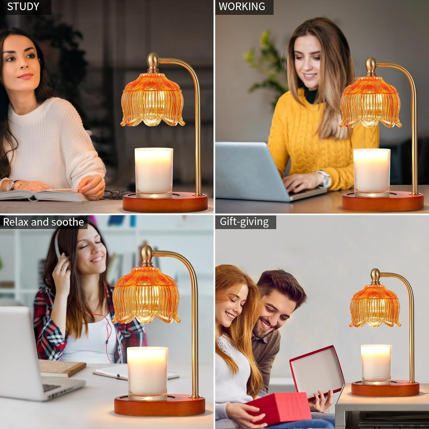 Candle Warmer Lamp with Timer and Dimmer,Electric Amber Light Gifts for Women Melt Wax Warmer Lamp