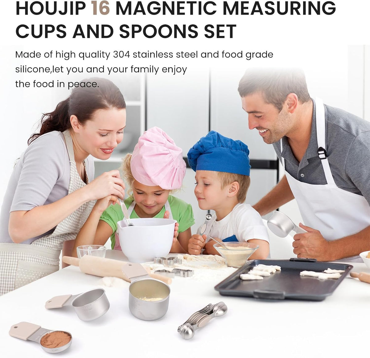 Magnetic Measuring Cups and Spoons Set-Heavy Duty 304 Stainless Steel，Double Measurement