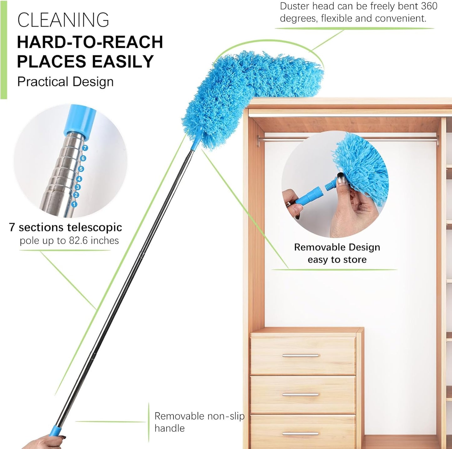 4PCS Microfiber Duster Kit, 3 in 1 Microfiber Dusters Retractable Gap Dust Cleaner and Chenille