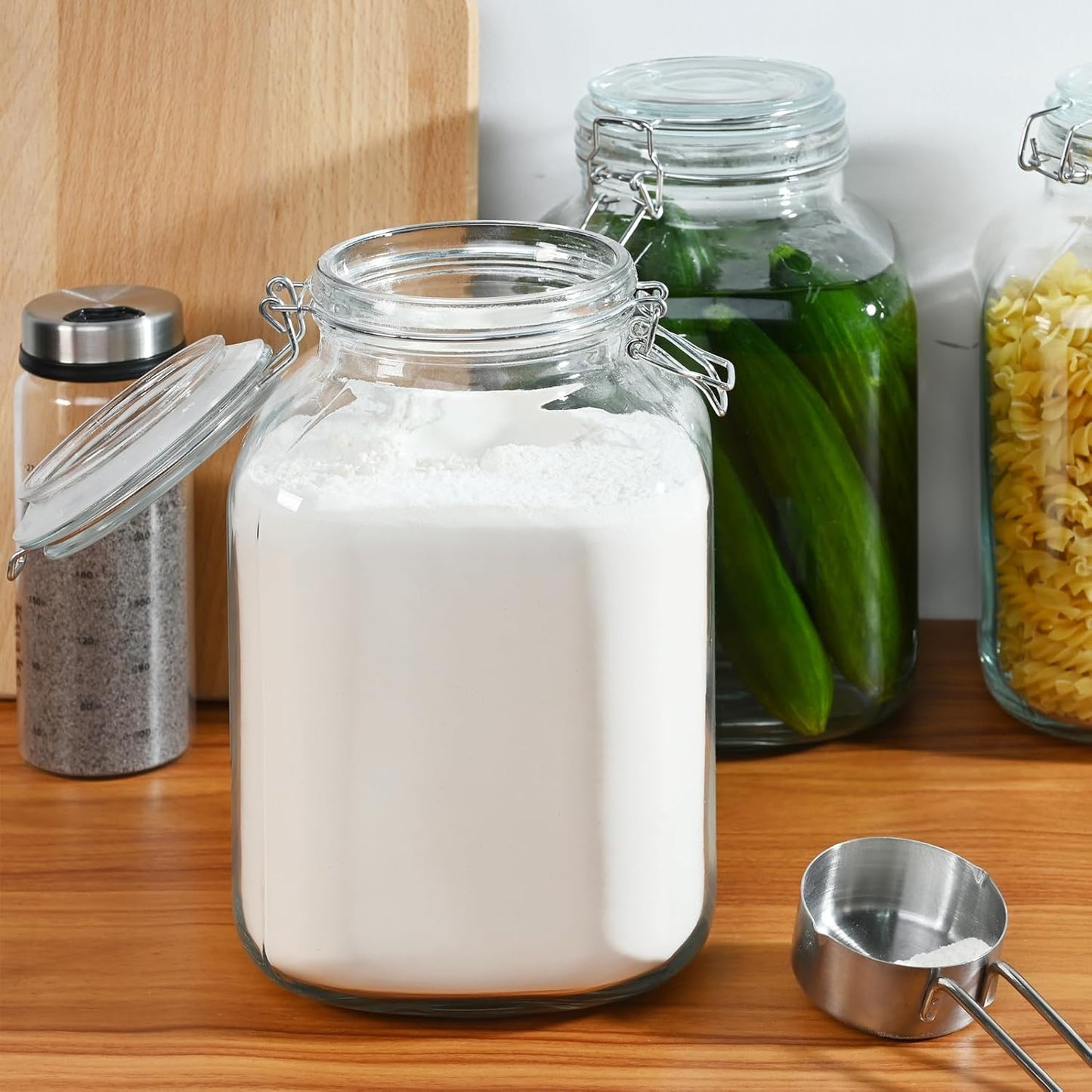 Ollieroo 106oz Square Glass Jars with Airtight Lid, Large Mason Jars, Wide Mouth Storage Containers
