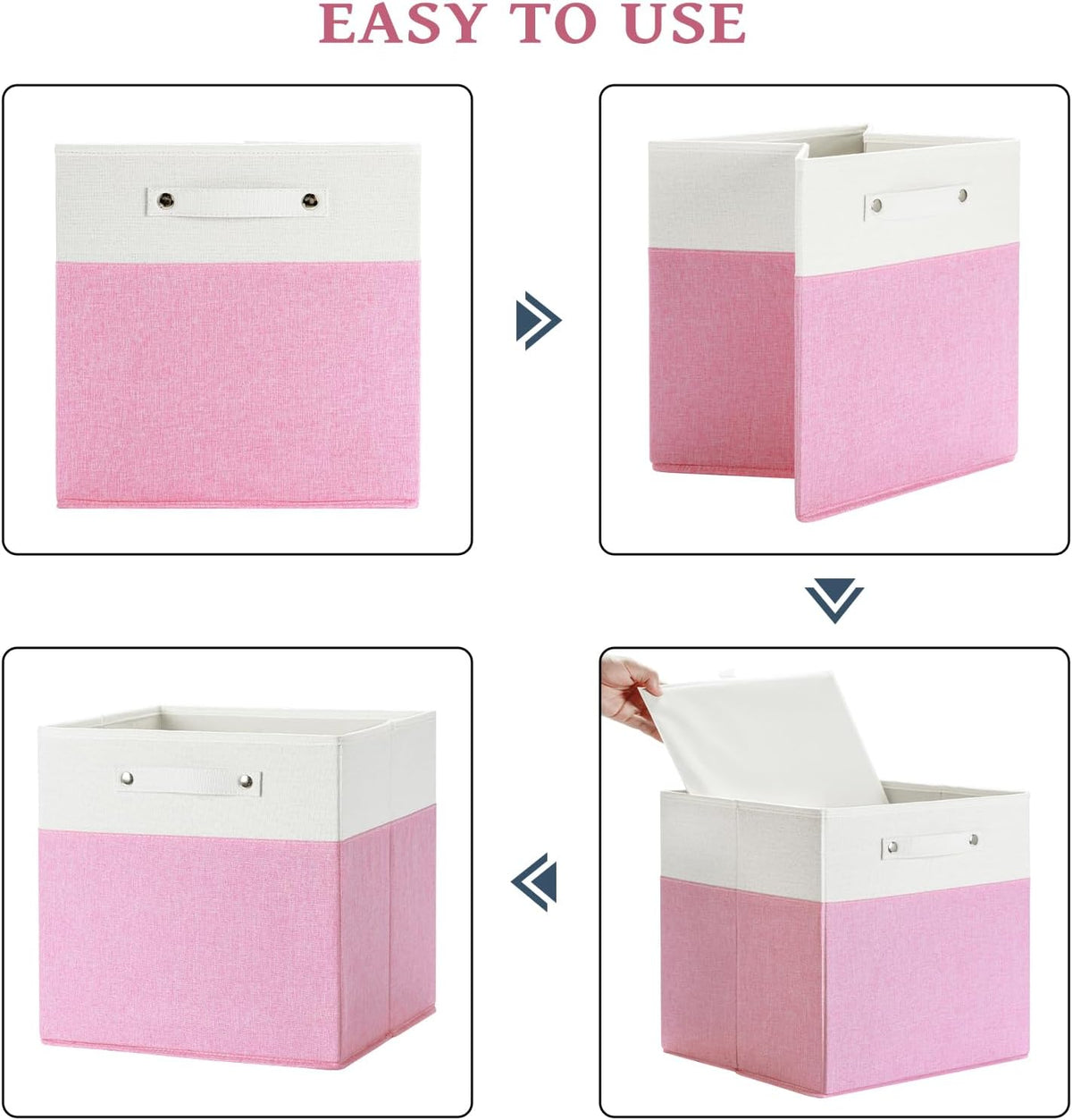 13 x 13 Inch Fine Linen Storage Bins with Handles，Fabric Cube Boxs，Collapsible Basket Organizers