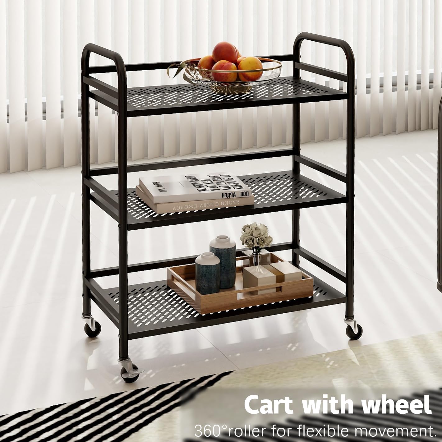 HDANI 3 Tier Metal Rolling Heavy Cart Supports 40 Lbs Per Tier,Rolling Cart with 2 Lockable Wheels