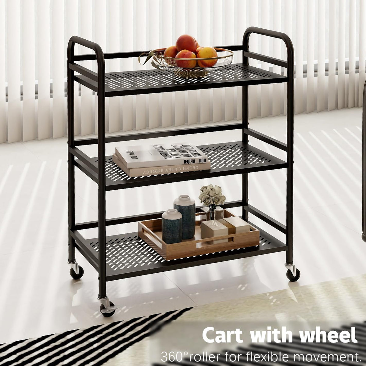 HDANI 3 Tier Metal Rolling Heavy Cart Supports 40 Lbs Per Tier,Rolling Cart with 2 Lockable Wheels