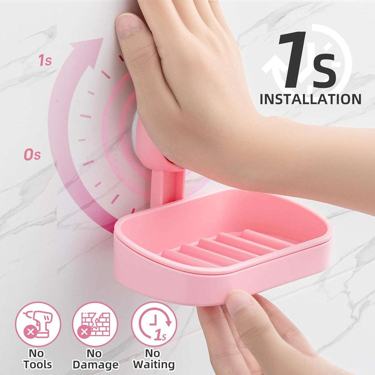 LEVERLOC Soap Dish Holder for Shower Suction Cup Wall Mounted Self Draining NO-Drilling Removable