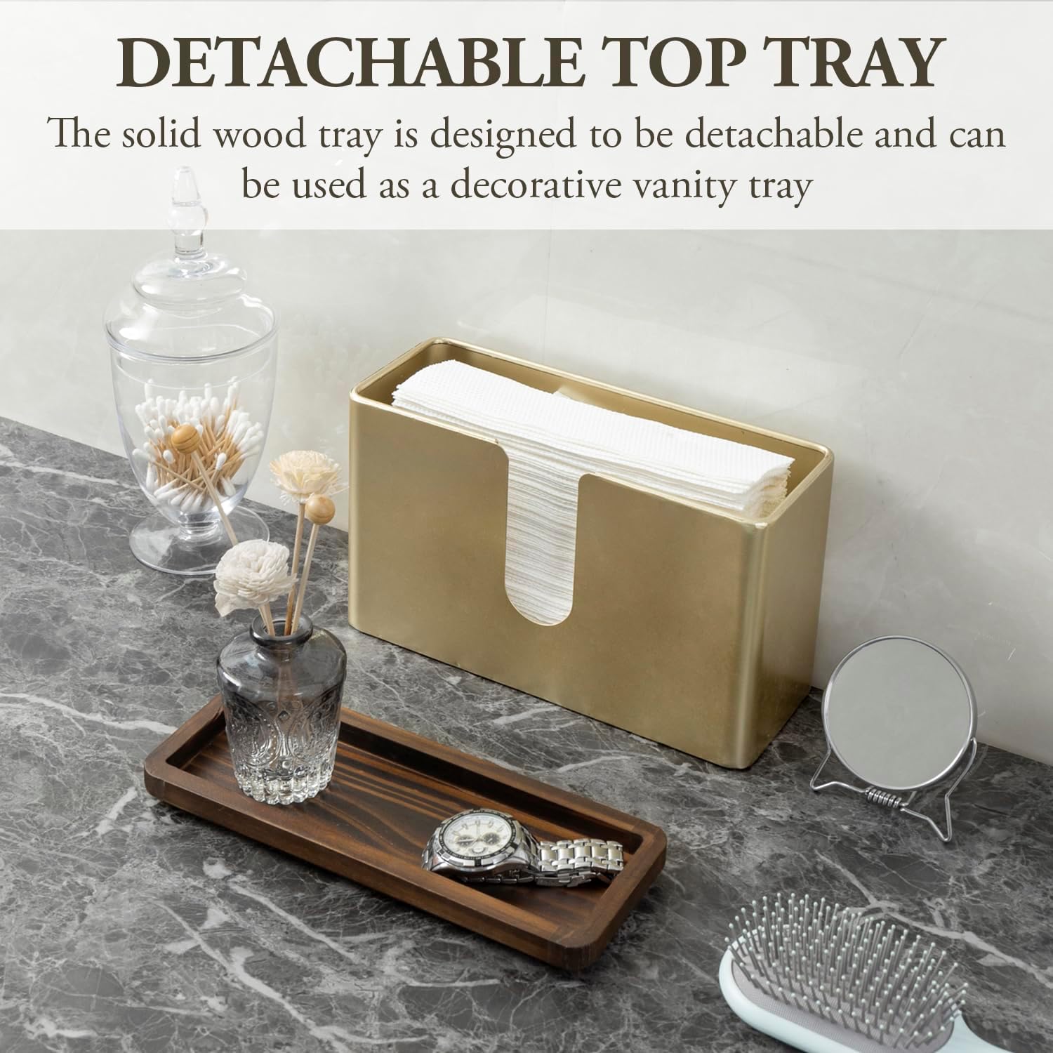 MyGift Deluxe Modern Brass Tone Metal Folded Commercial Paper Towel Holder with Burnt Solid Wood
