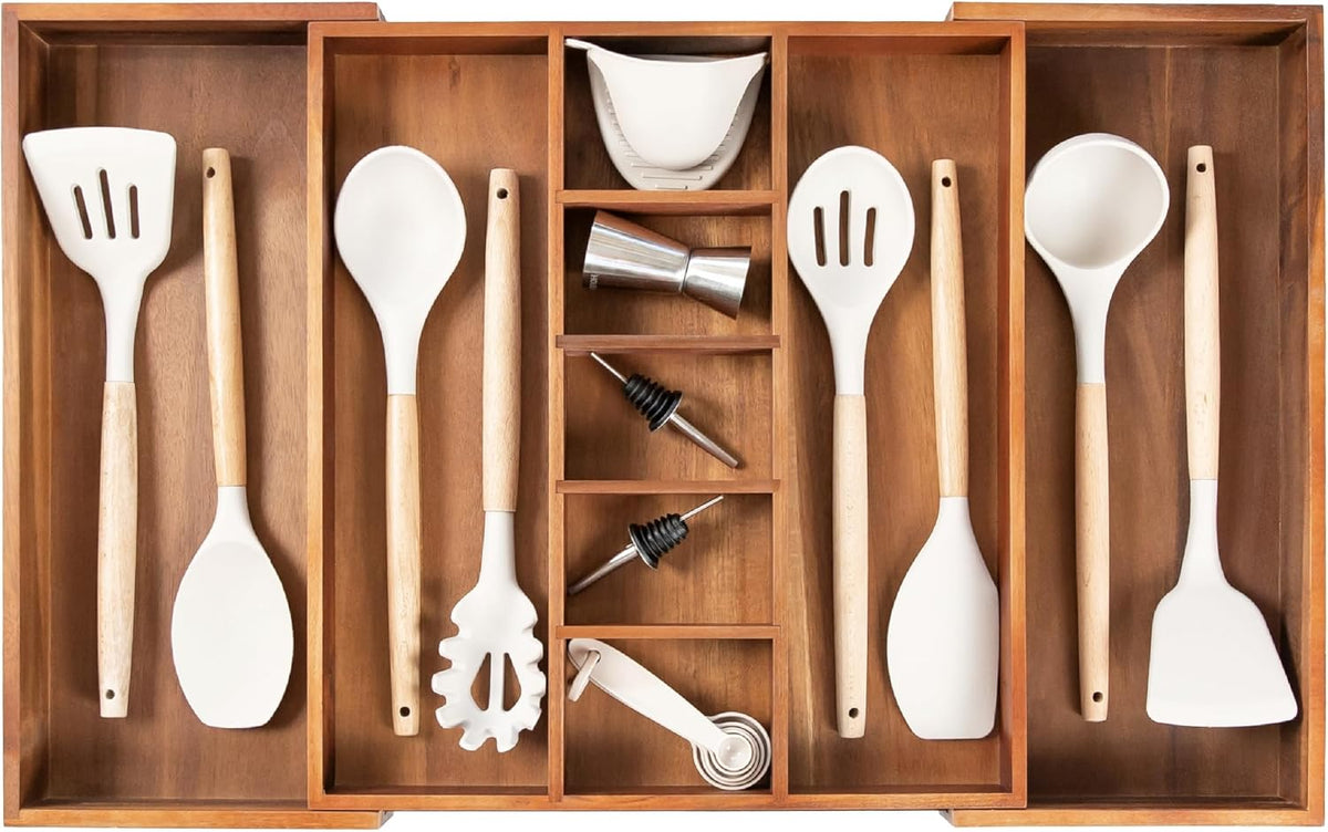 KitchenEdge Adjustable Kitchen Drawer Organizer for Utensils and Junk, Food-Safe Contract Grade