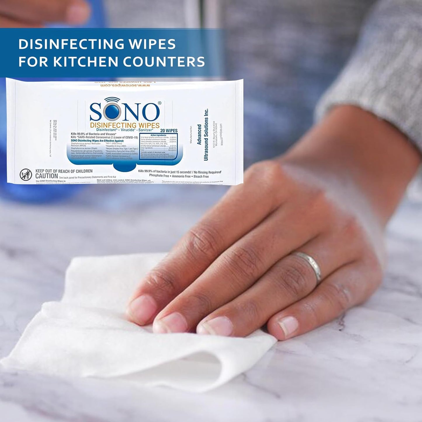 SONO Disinfecting Wipes - Medical-Grade, Alcohol-Free, No Bleach - Multi-Surface Cleaning Wipes for