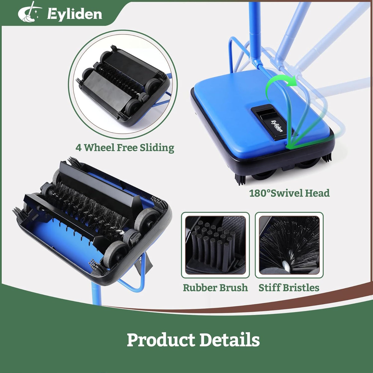 Eyliden Carpet Sweeper, Mini Size Lightweight Hand Push - No Noise, Non-Electric, Easy Manual