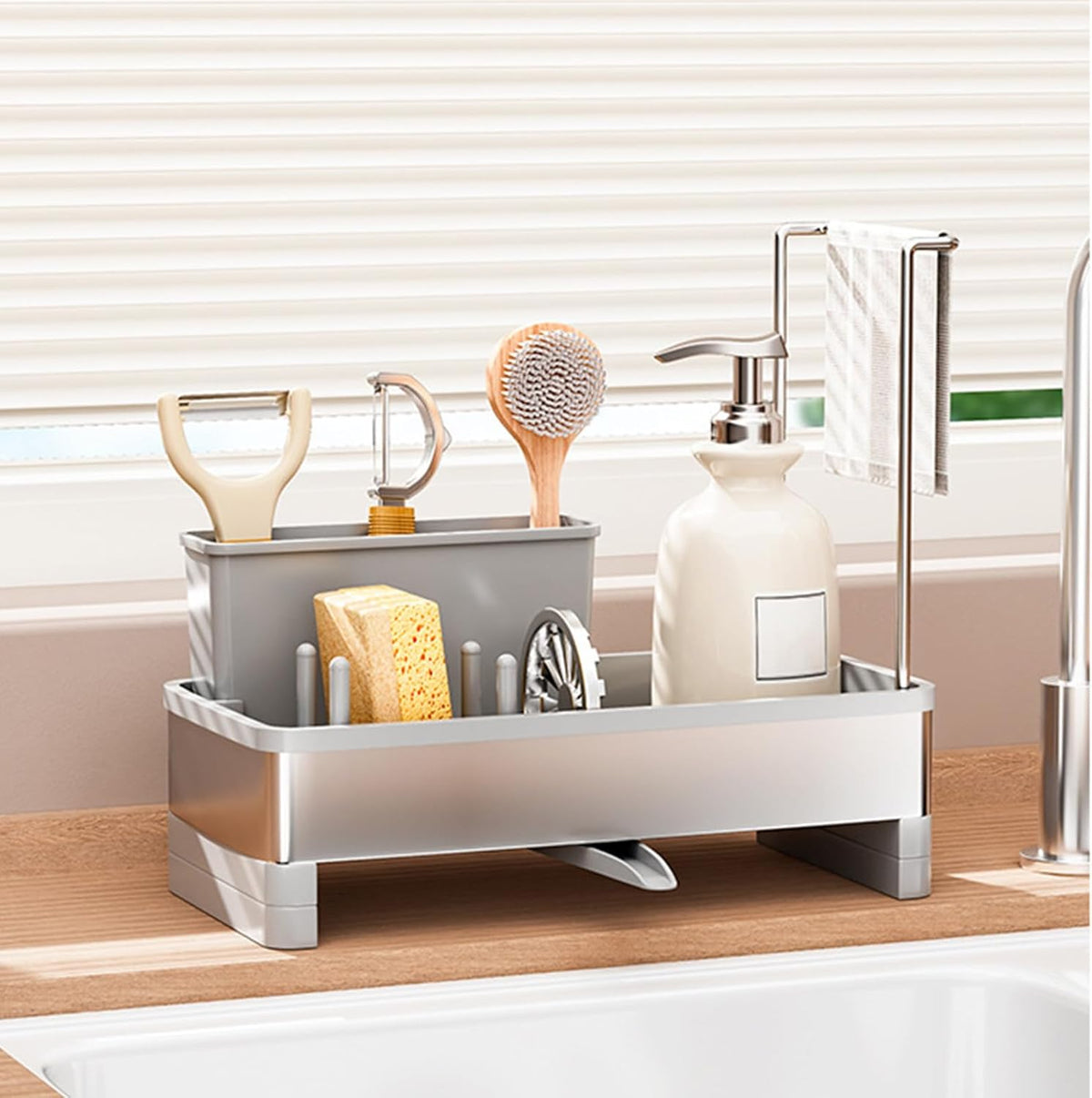 Sponge Holder for Kitchen Sink,Sink Caddy Organizer with Removable Brush Holder,Kitchen Countertop
