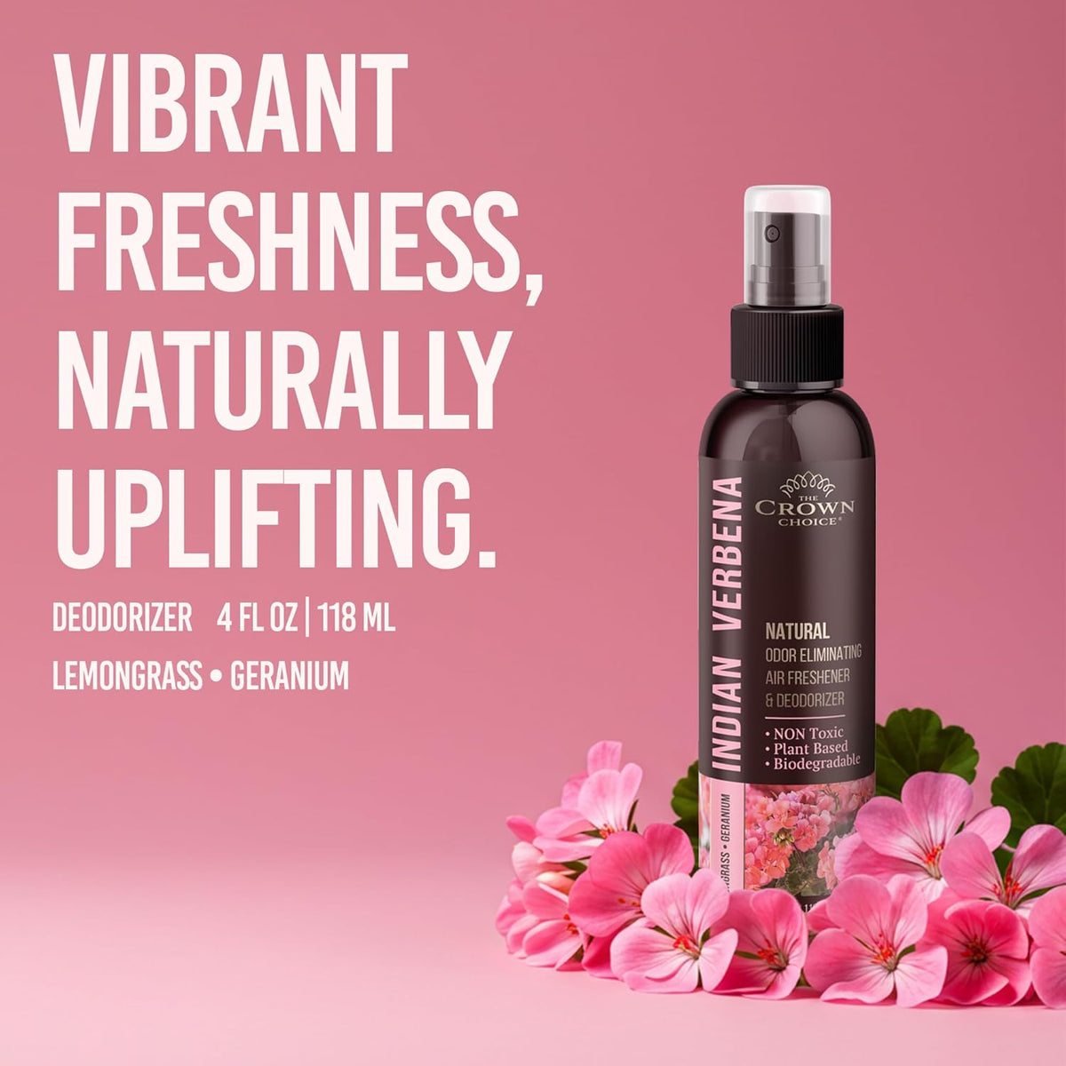 Natural Air Freshener Spray—Geranium & Lemongrass Odor Eliminator—Non-Toxic Essential Oil