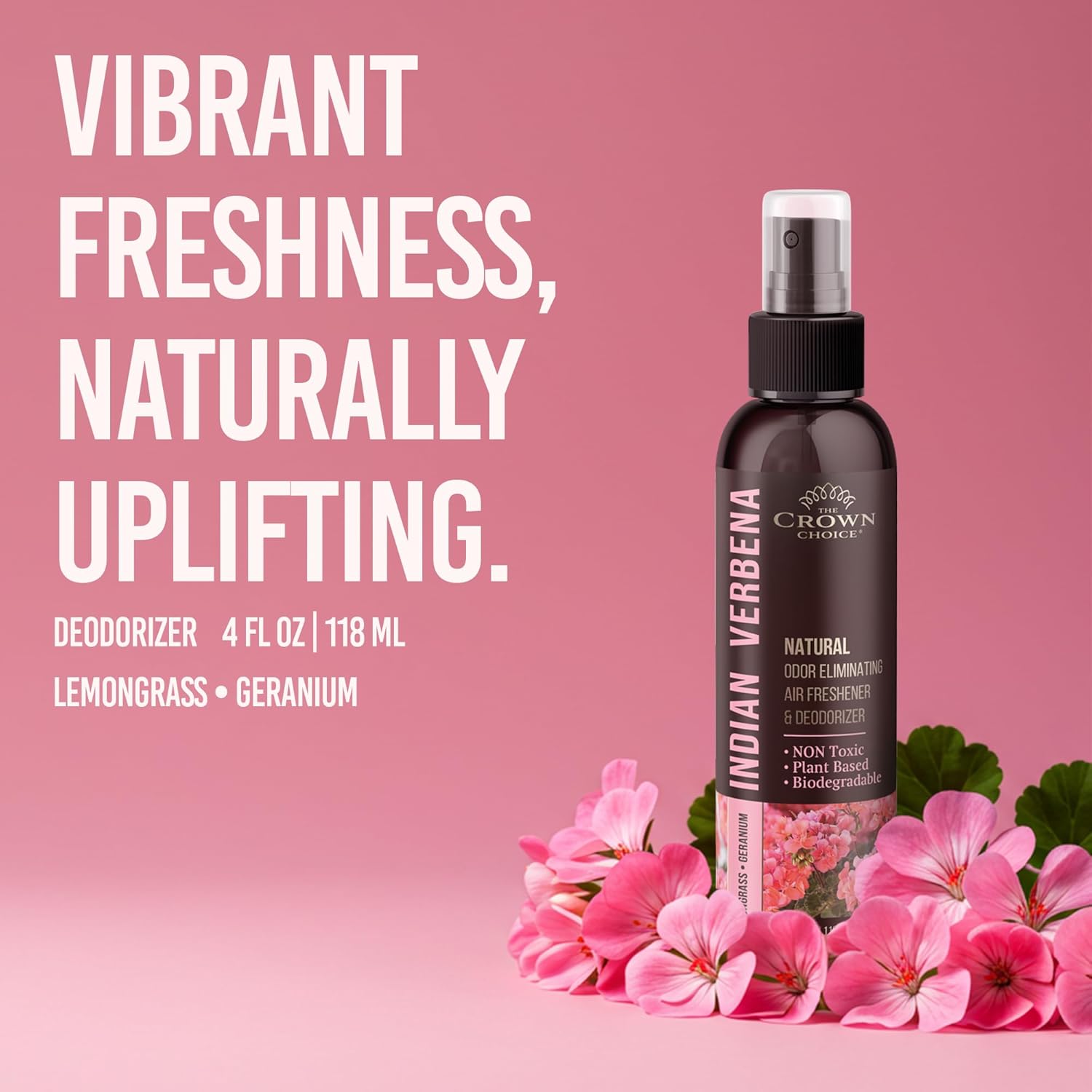 Non-Toxic Odor Eliminator, Natural Geranium & Lemongrass Air Freshener Spray for Home, Room, Closet