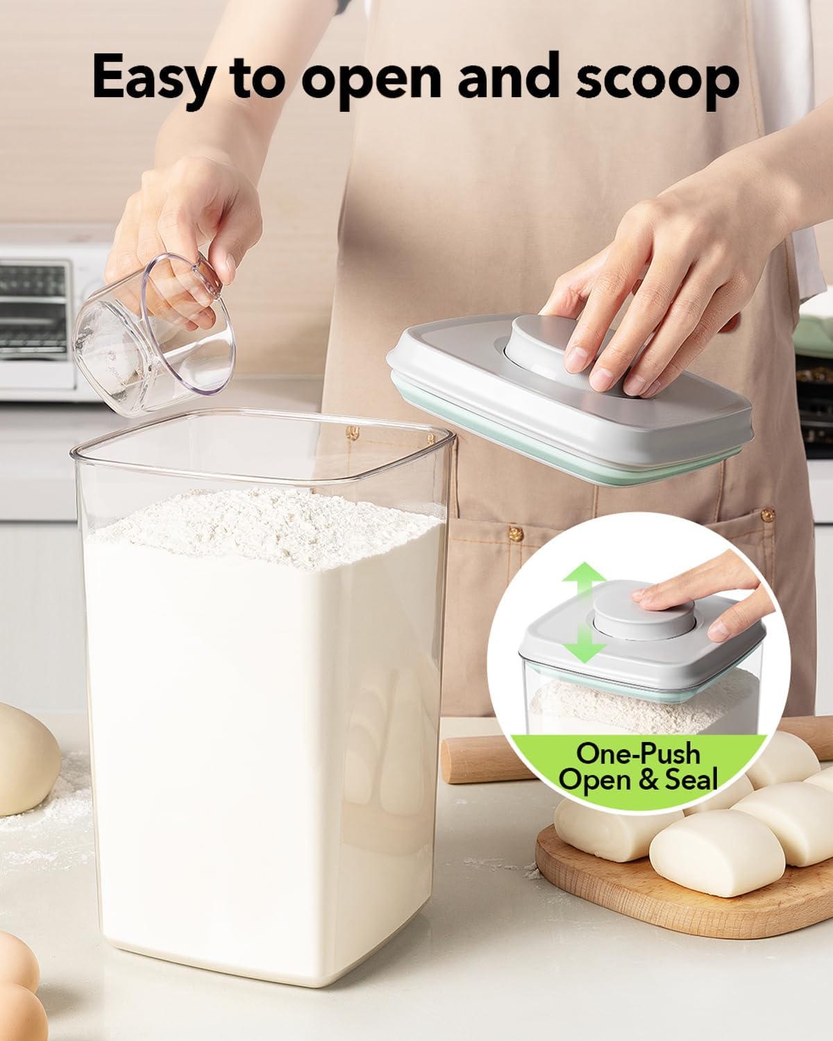 Airtight Pop Food Storage Container with Lid & 130ml Scoop, 4L/4.2qt BPA-Free Cereal, Rice, Flour