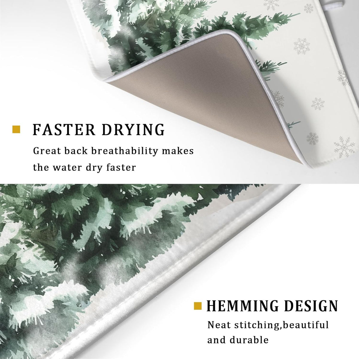 Christmas Pine Tree Dish Drying Mat for Kitchen Counter 18x24 Inch Winter Decorative Dishes Mats