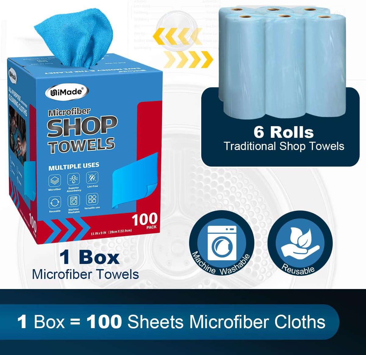 Shop Towels, 100 Sheets Microfiber Cleaning Cloth Commercial Grade Washcloths Lint-Free Bulk Shops