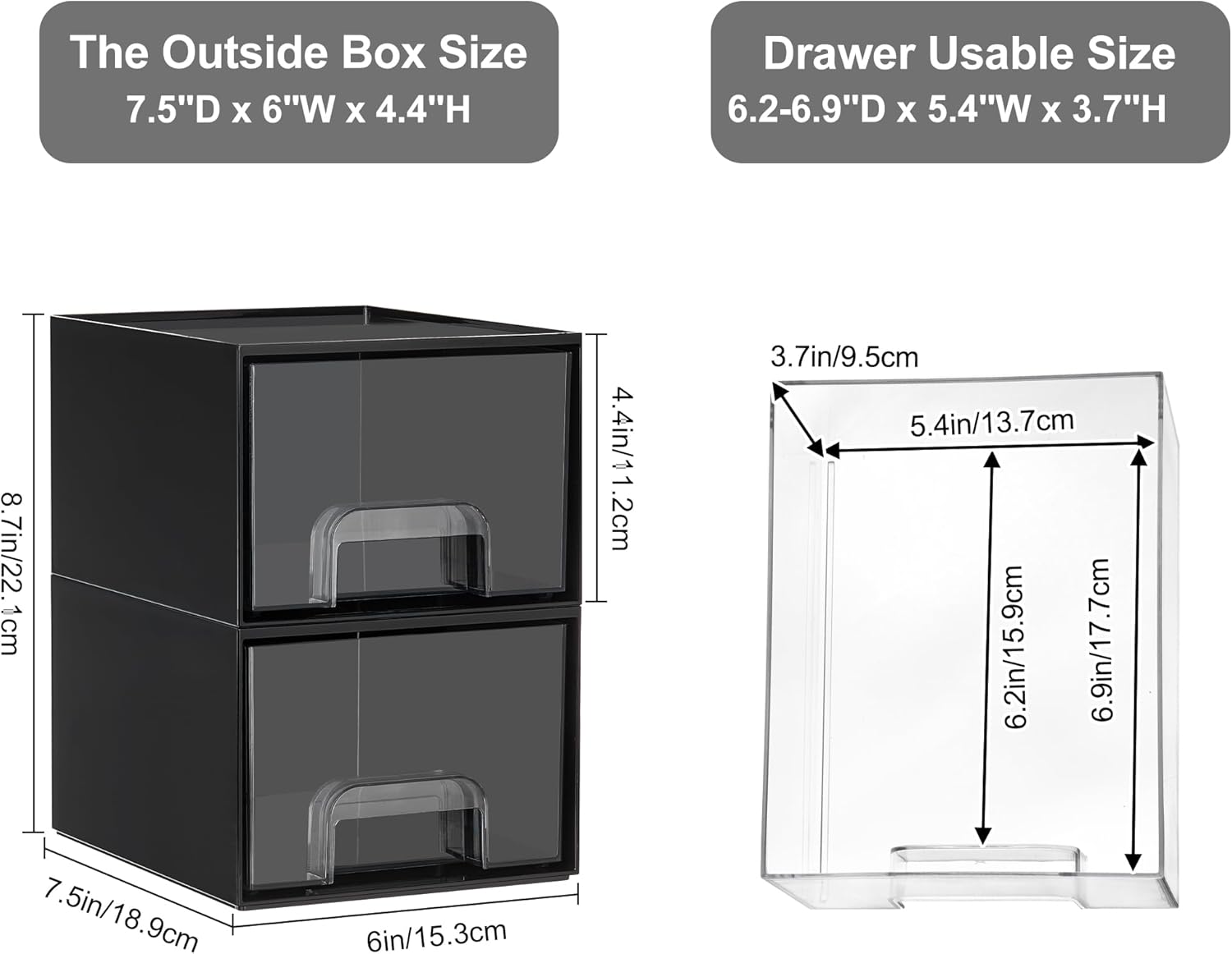 Vtopmart Black Small Stackable Storage Drawers, Cologne Organizer for Men,Plastic Containers for