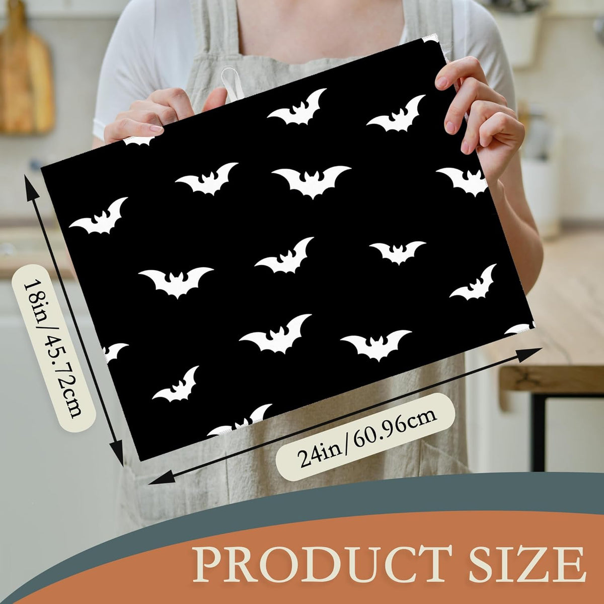 Halloween Black White Dish Drying Mats 18x24 Inch,Halloween Bats Dish Pad Drying Rack Mat for