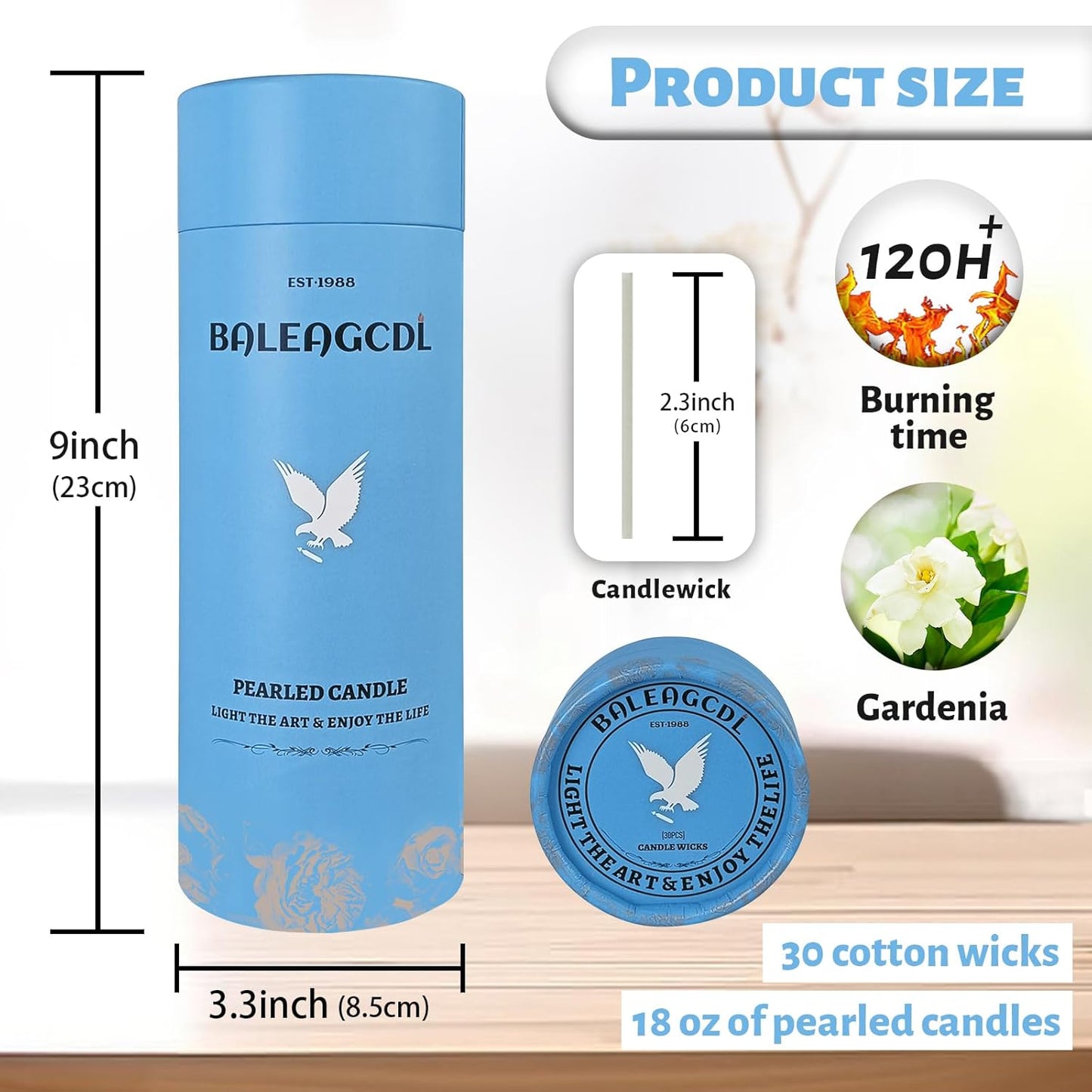 White Pearled Candle 18oz Luxury Sand Candle Granulated Wax - 30 Cotton Wicks - Gardenia Scented
