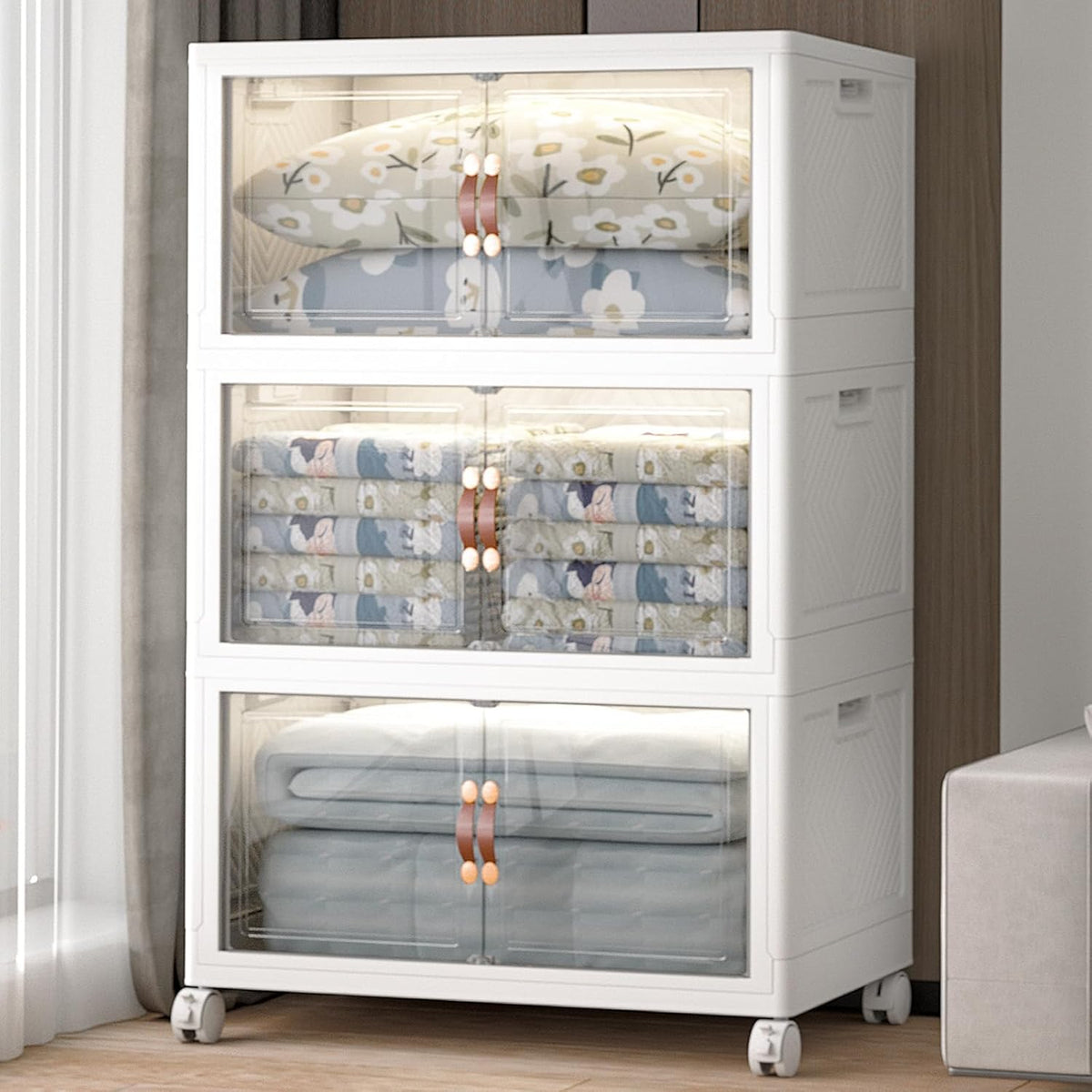 Extra Large Stackable Storage Bins with Lids & Wheels & Door, 480QT-160QT/40GAL*3Pack Foldable