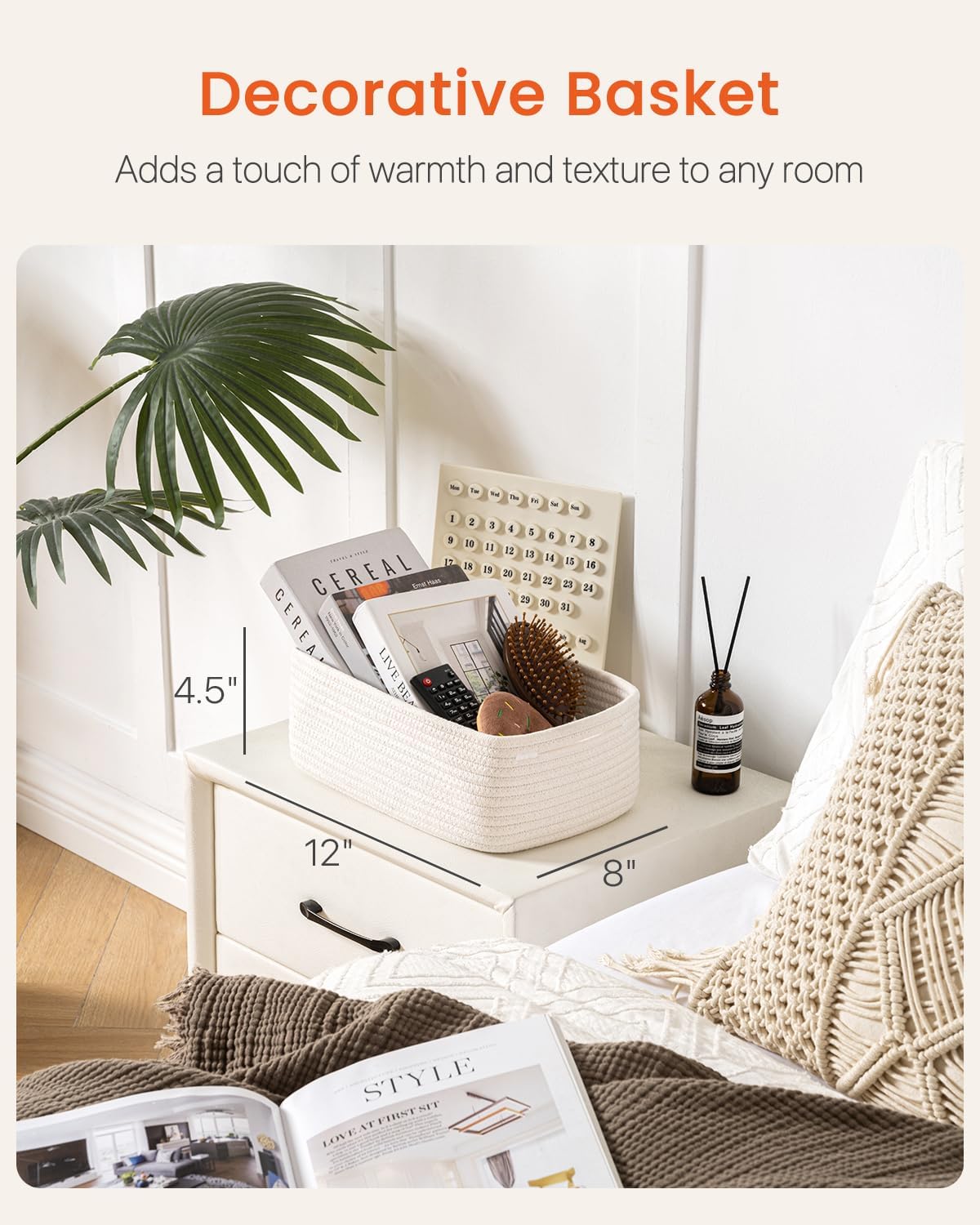 Small Woven Basket, 12 x 8 x 4.5 Inches, Storage Basket for Organizing, Cute Small Rope Shelf