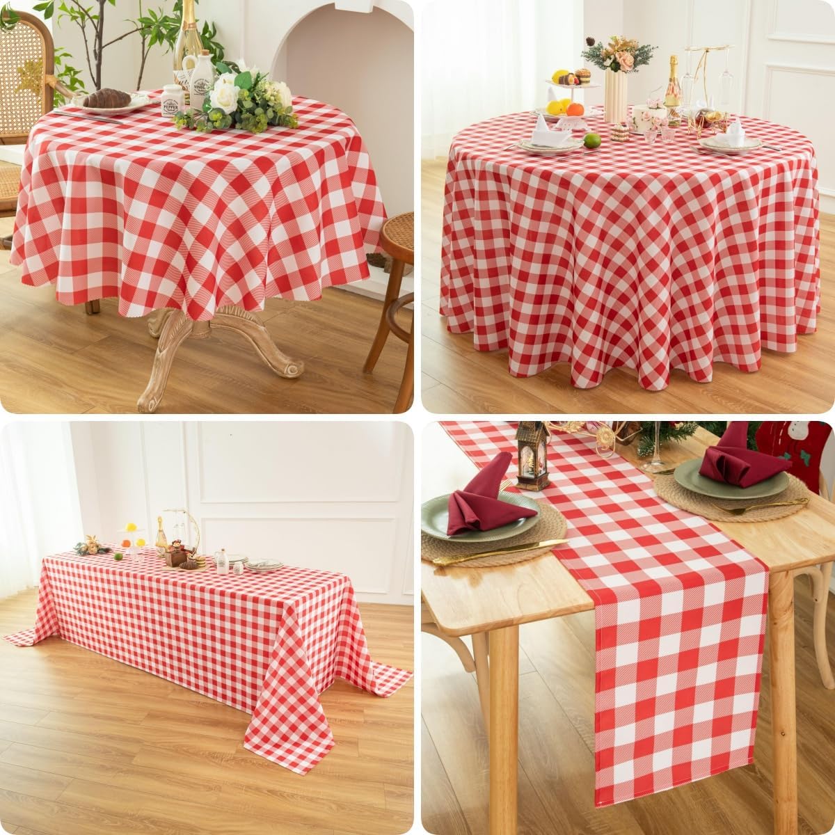 Classic Gingham Tablecloth Fabric - Oblong 58x120 Water Resistant Chequered Pattern Table Cloth for