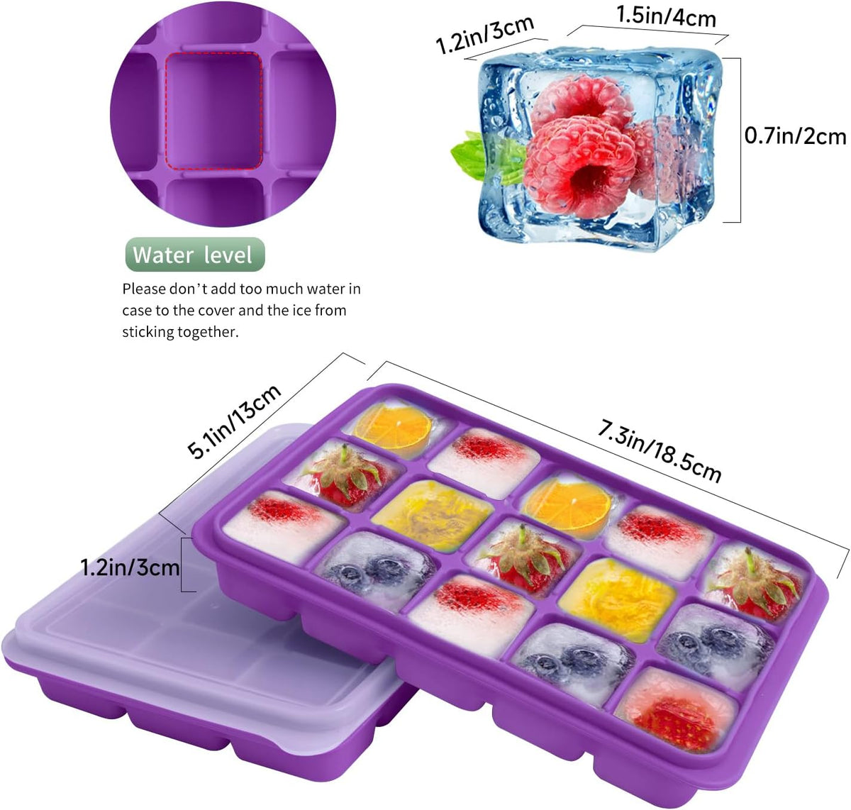 Tvmania Ice Cube Trays Set of 2, Easy Release 15 Flexible Silicone Ice Cube Molds with Removable