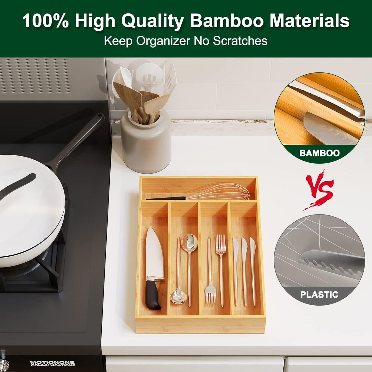 Bellsal Utensil Organizer 10 Inch Silverware Tray for Drawer Utensil Holder Cutlery Organizer