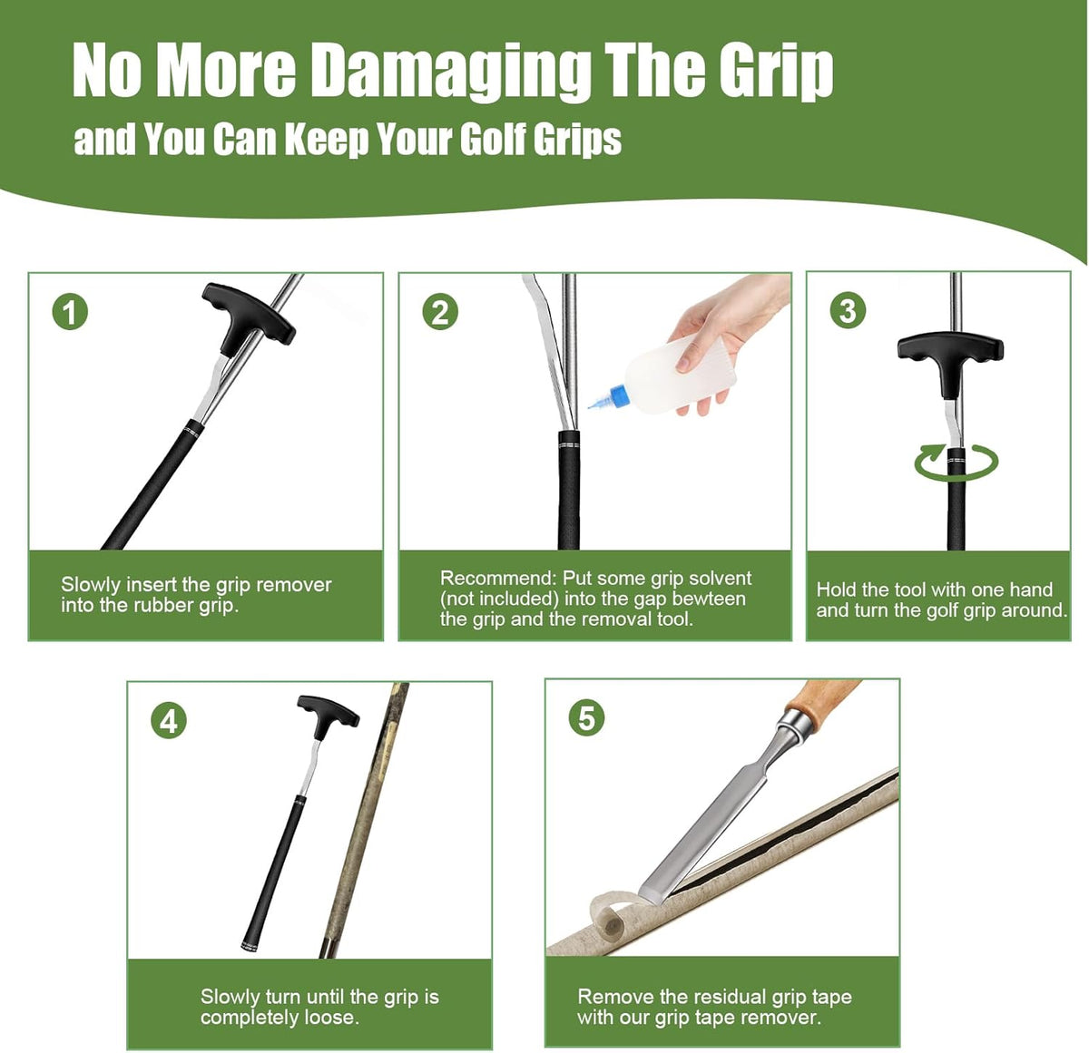 Golf Grip Removal Tool and Golf Grip Tape Removal Tool, V-Groove Grip Remover Saver 12“